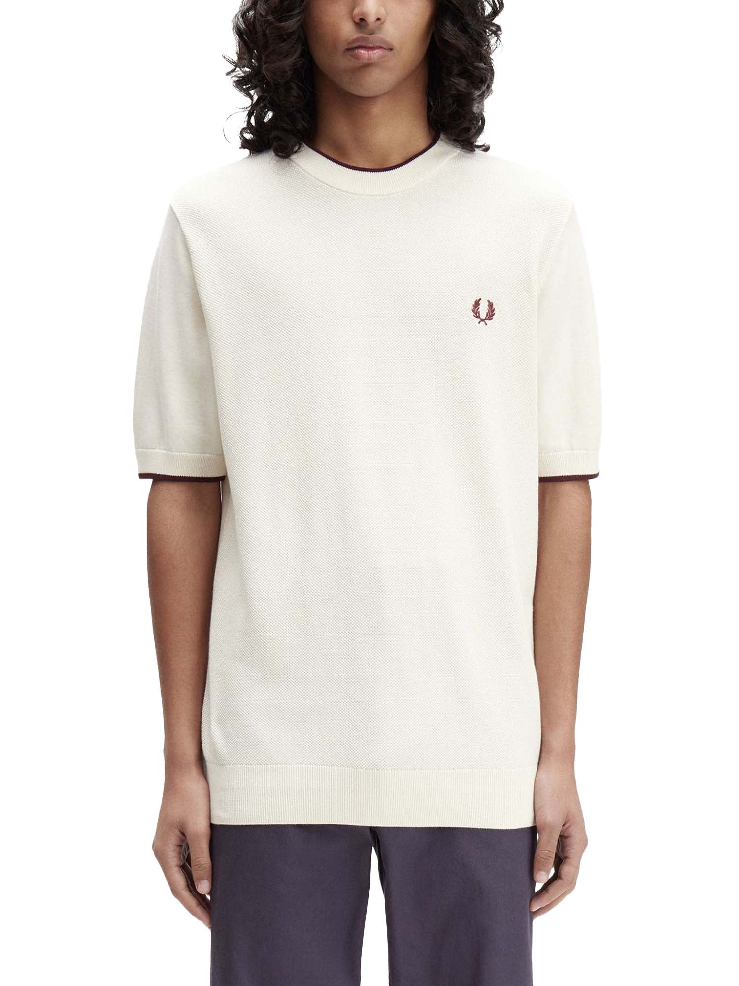 Fred Perry T-shirt in maglia con davanti textured Bianco