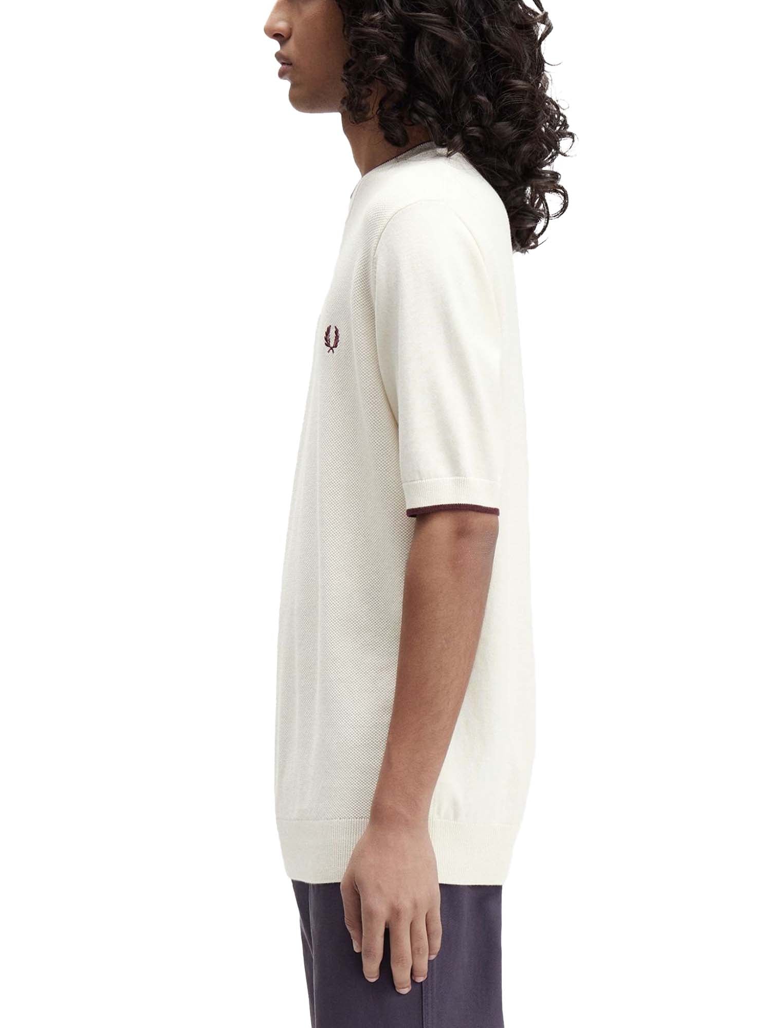 Fred Perry T-shirt in maglia con davanti textured Bianco