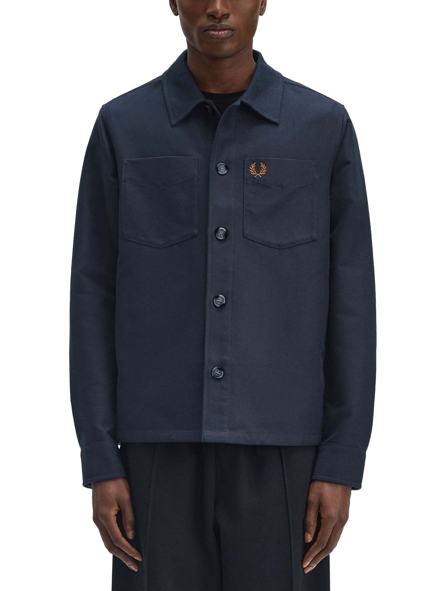 Fred Perry Overshirt in twill spazzolato Blu