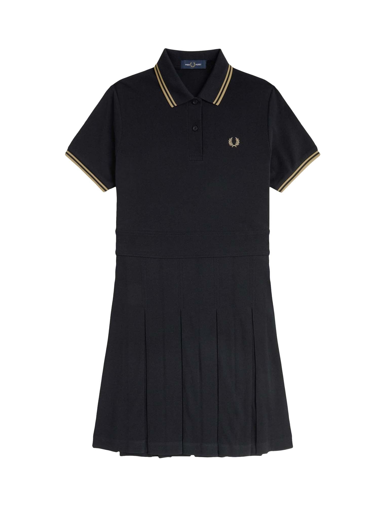 Fred Perry Vestito da tennis plissettato con doppia riga Nero