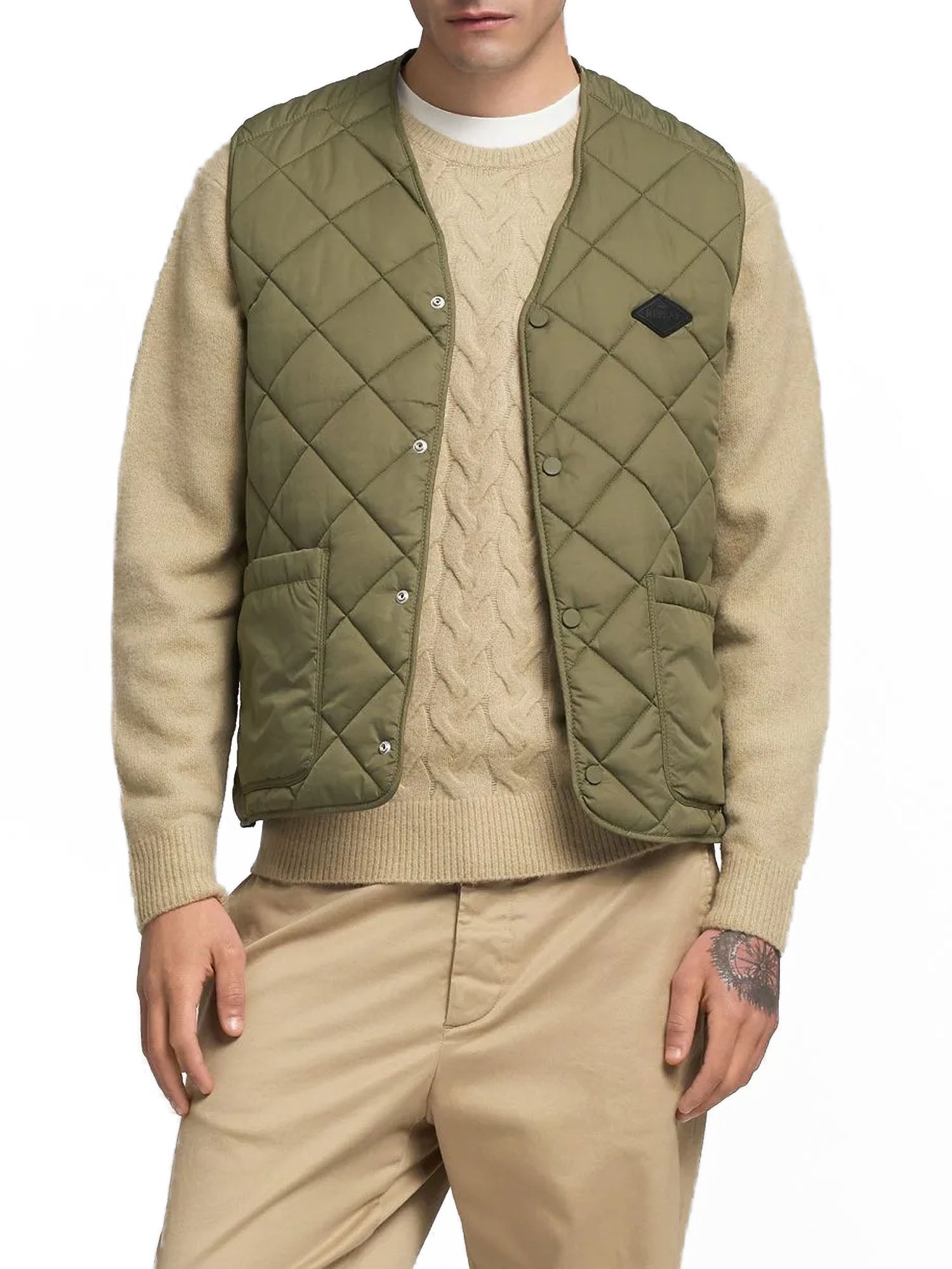 Replay Gilet Trapuntato Uomo Verde