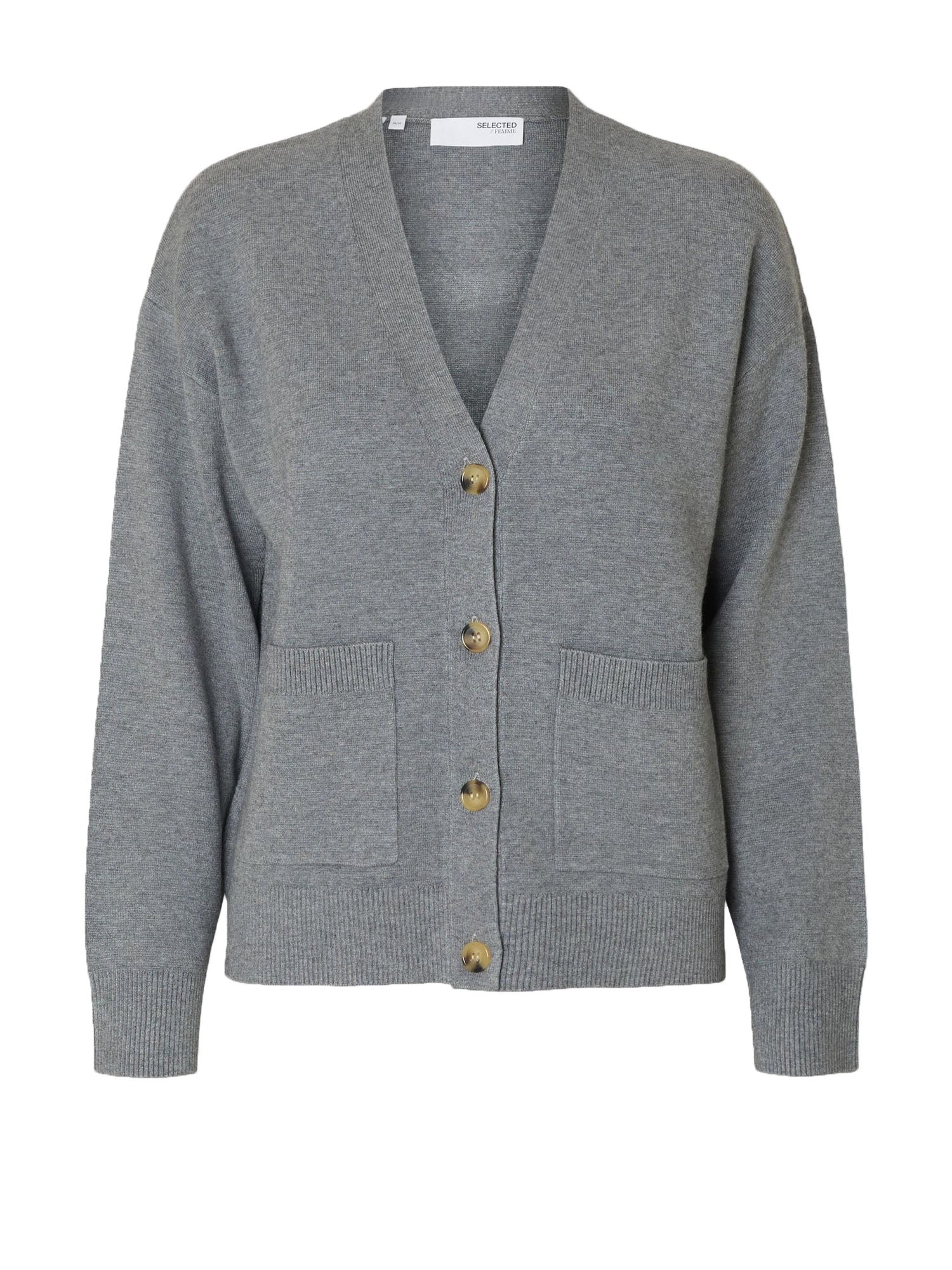 Selected Slfkamma Ls Knit Button Cardigan Grigio