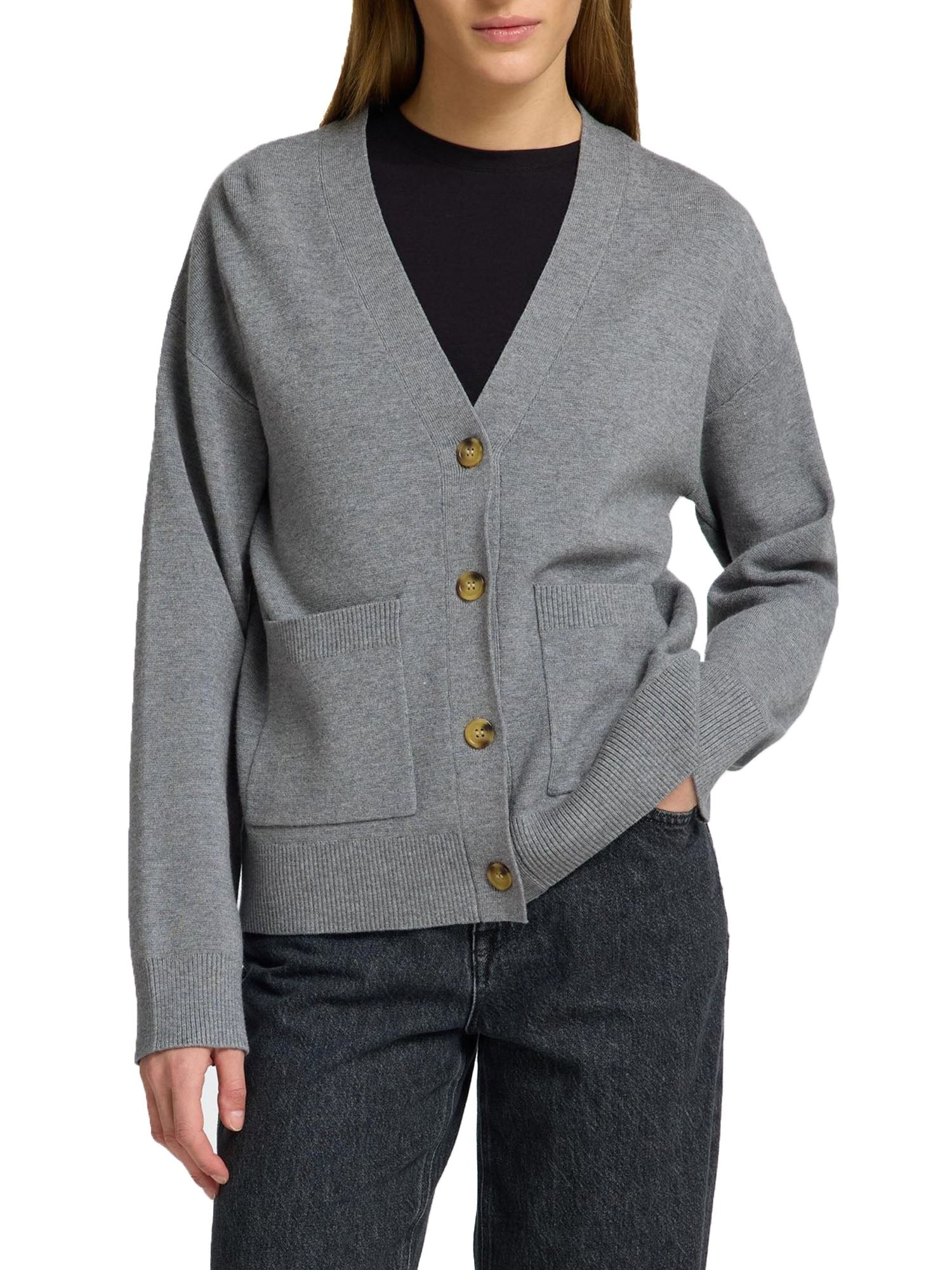 Selected Slfkamma Ls Knit Button Cardigan Grigio