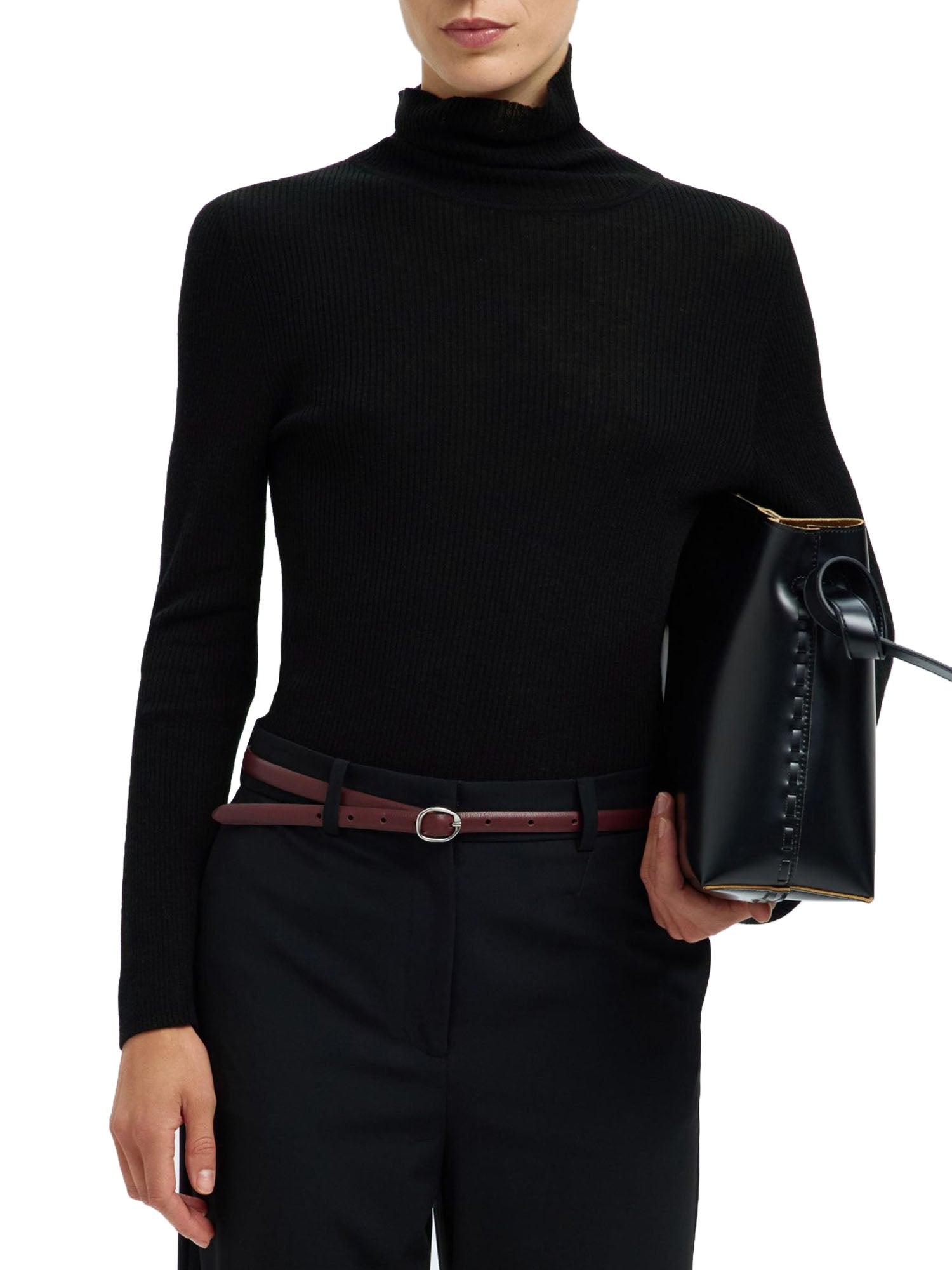 Selected Slfingrid Ls Knit Wool Blend Roll Neck Nero