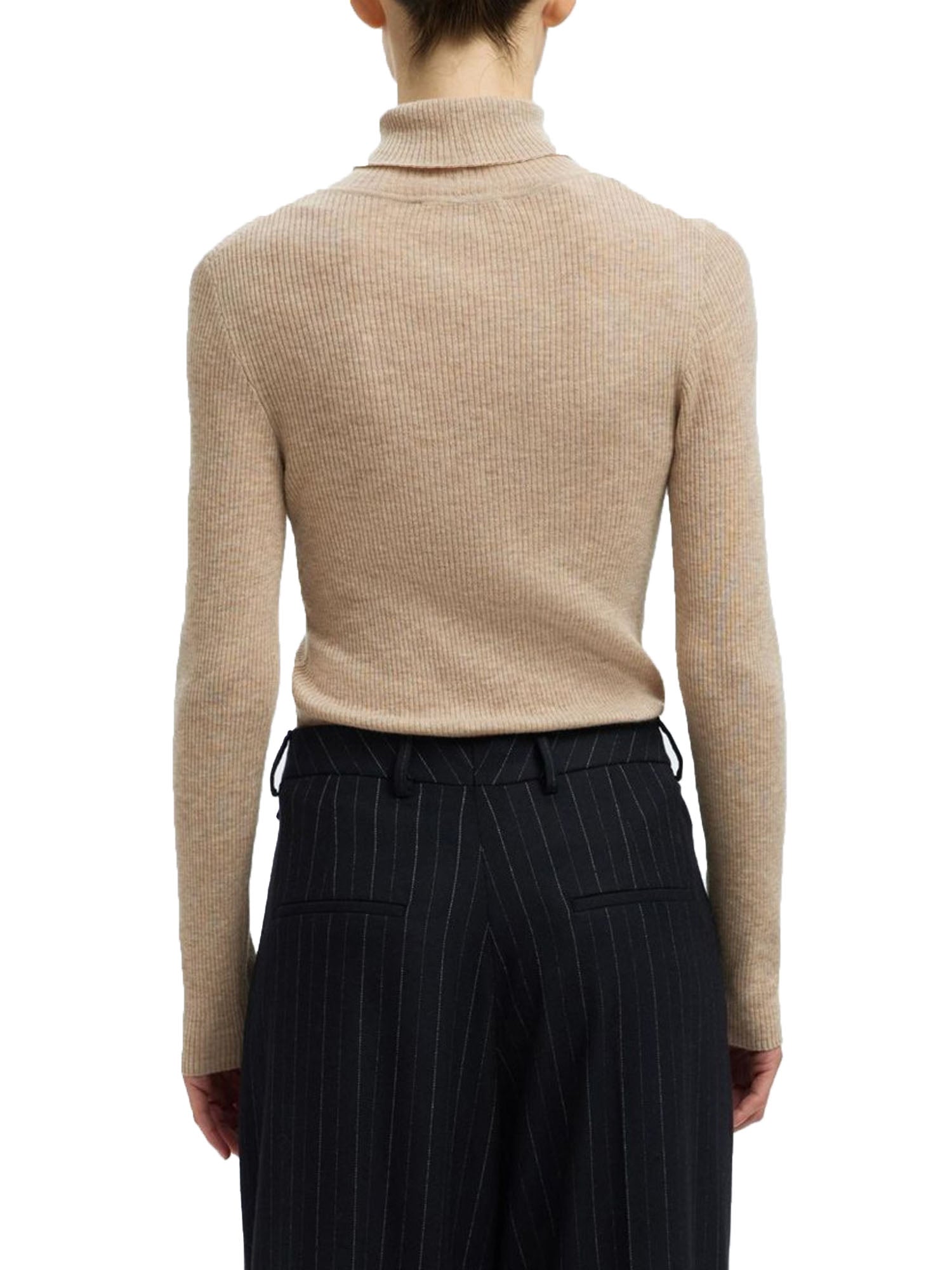 Selected Slfingrid Ls Knit Wool Blend Roll Neck Beige