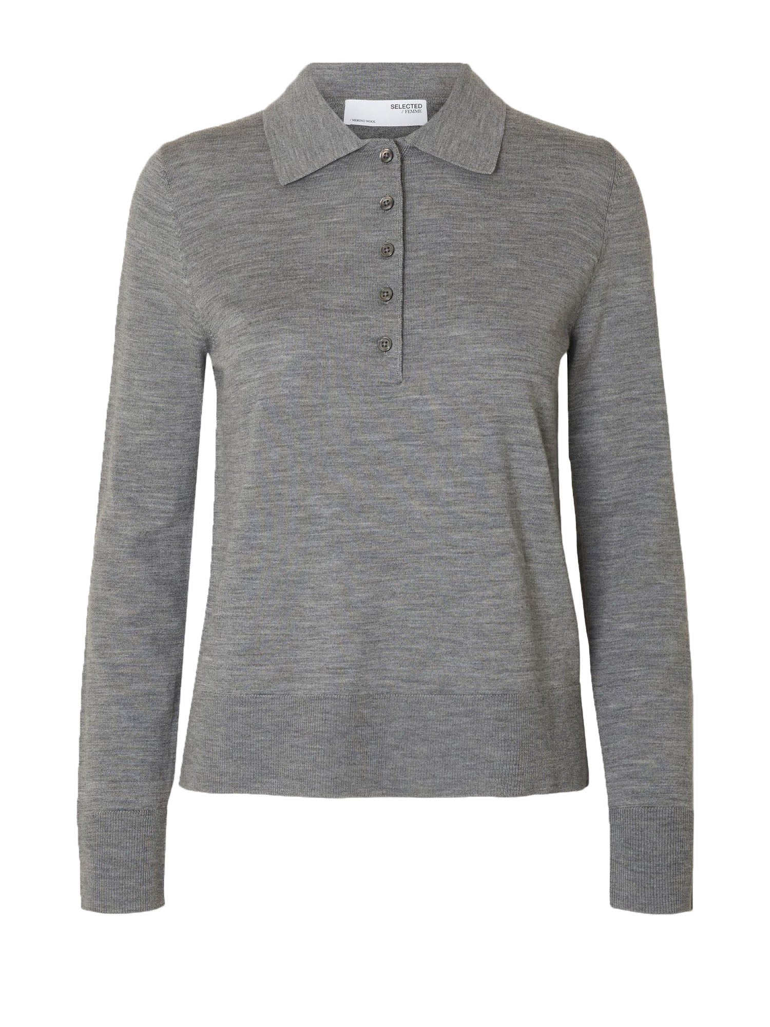 Selected Slfthea Ls Knit Merino Collar Neck Grigio