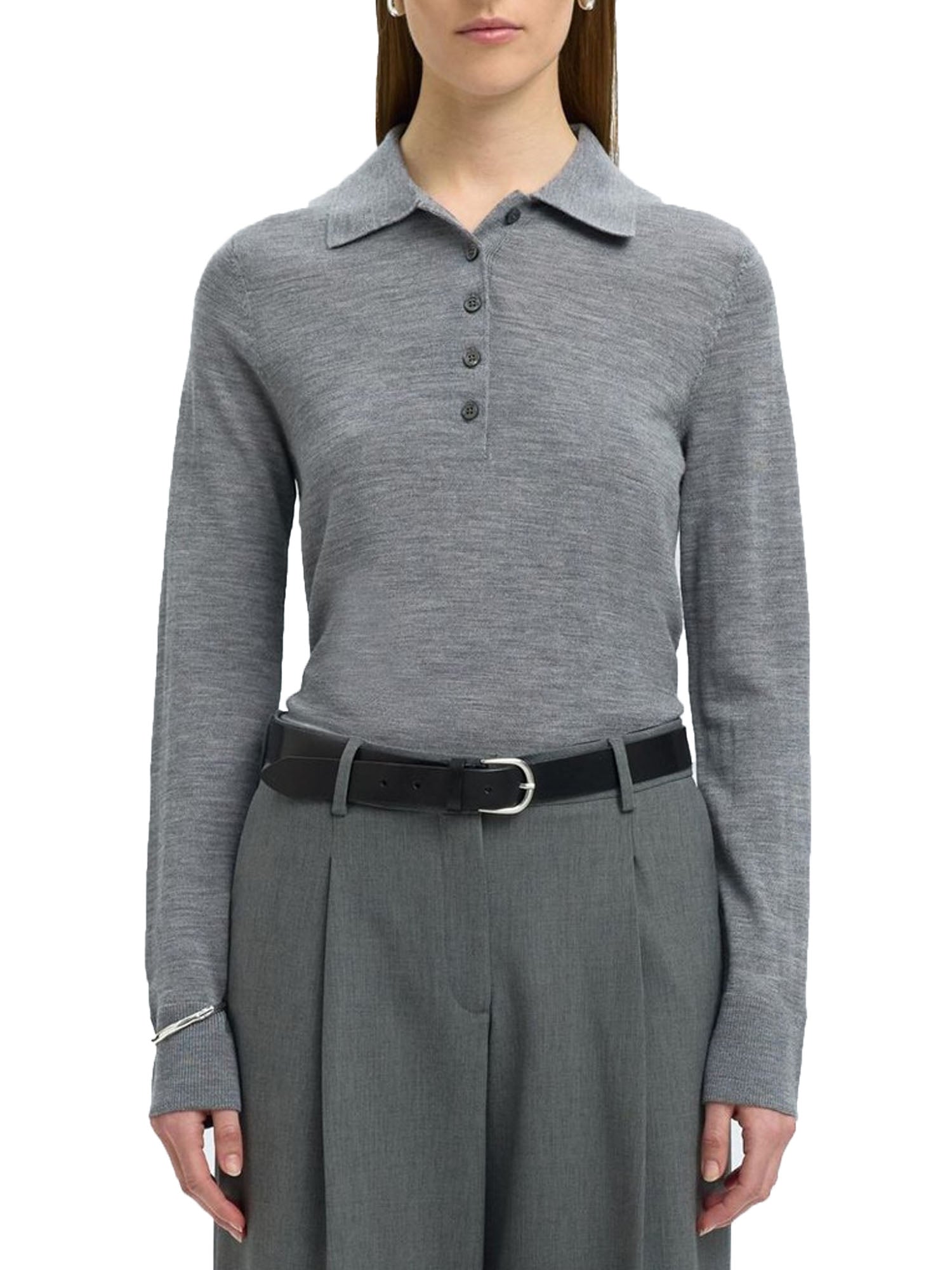 Selected Slfthea Ls Knit Merino Collar Neck Grigio