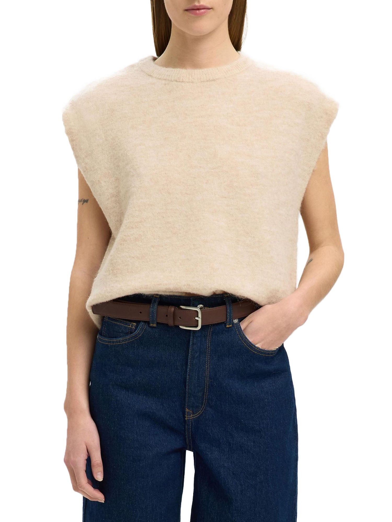 Selected Slflulu Sl Knit Vest Beige