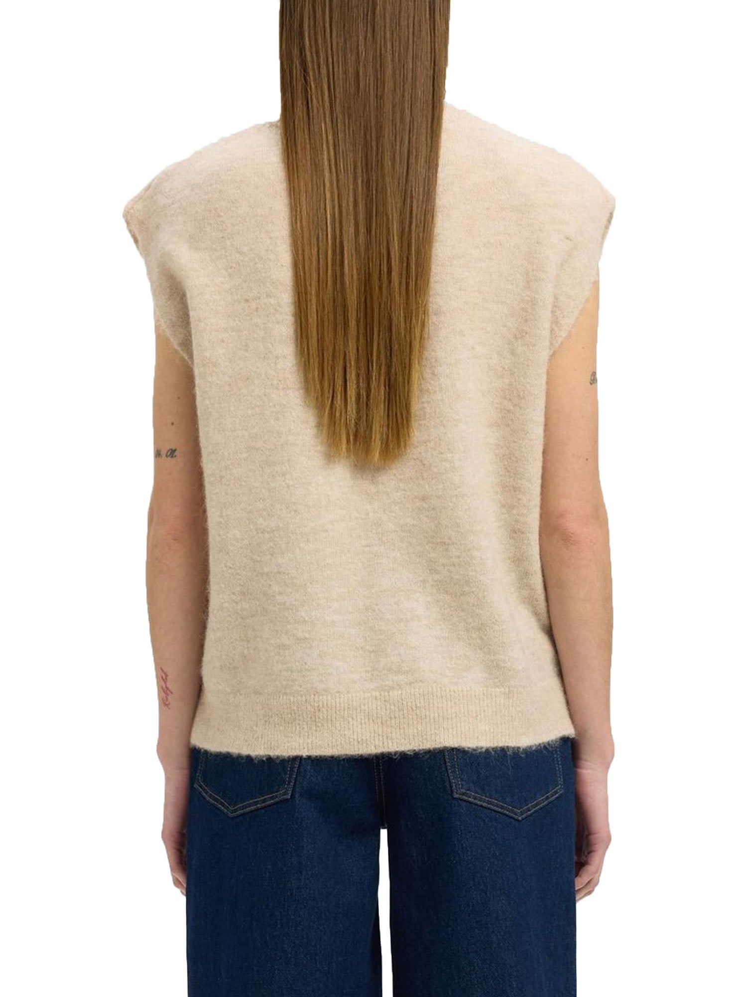 Selected Slflulu Sl Knit Vest Beige