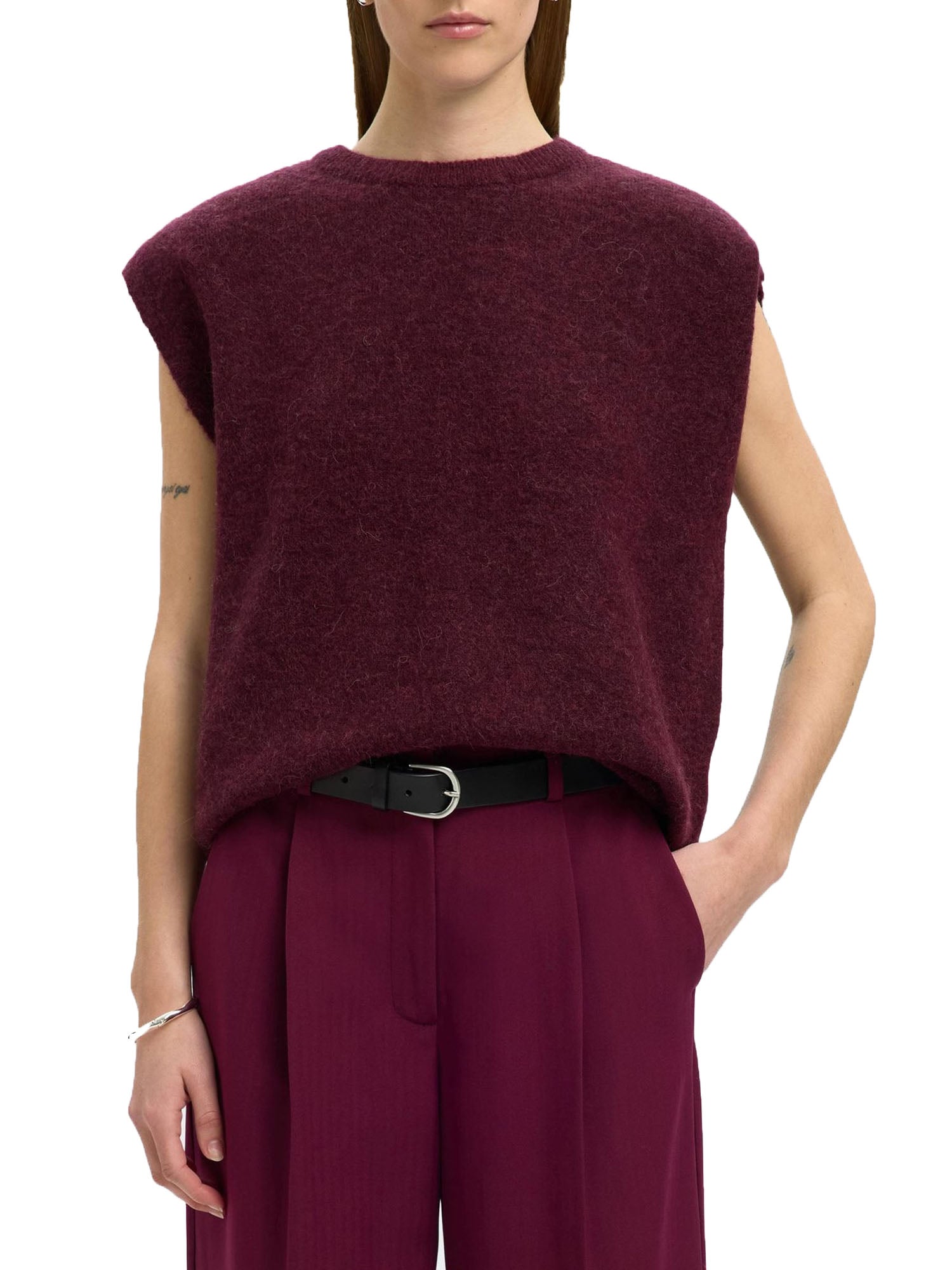 Selected Slflulu Sl Knit Vest Bordeaux