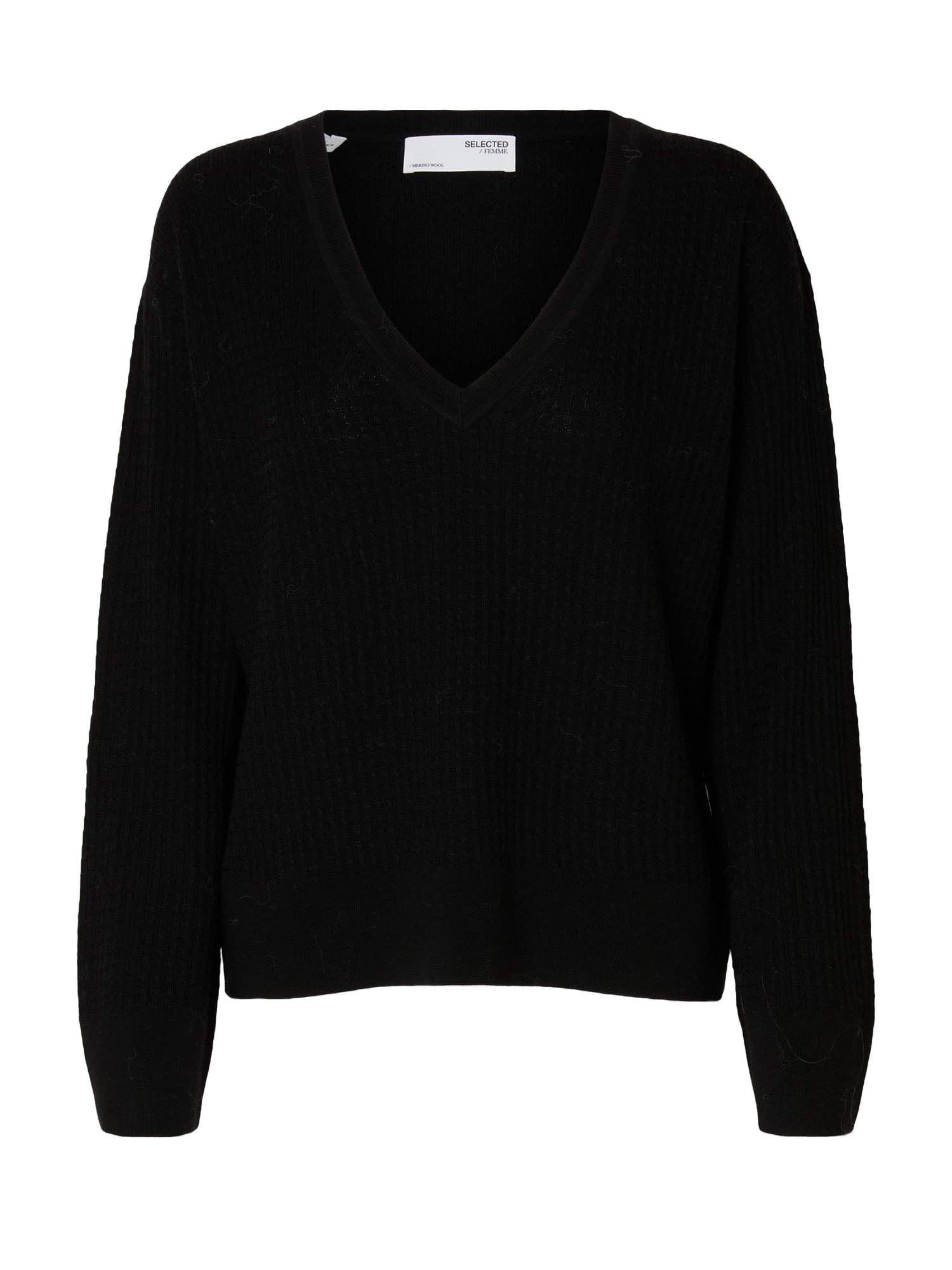 Selected Sldthea Ls Knit Merino Deep V Neck Nero