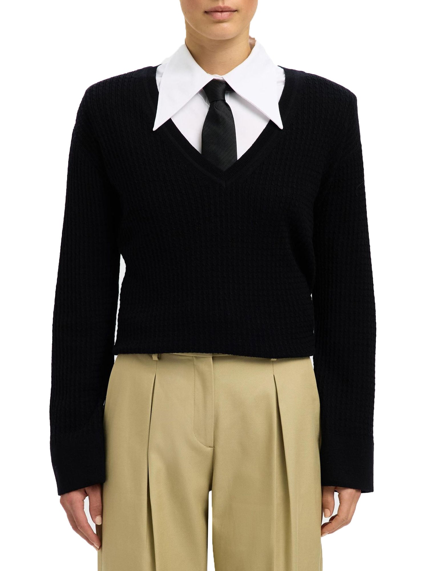 Selected Sldthea Ls Knit Merino Deep V Neck Nero