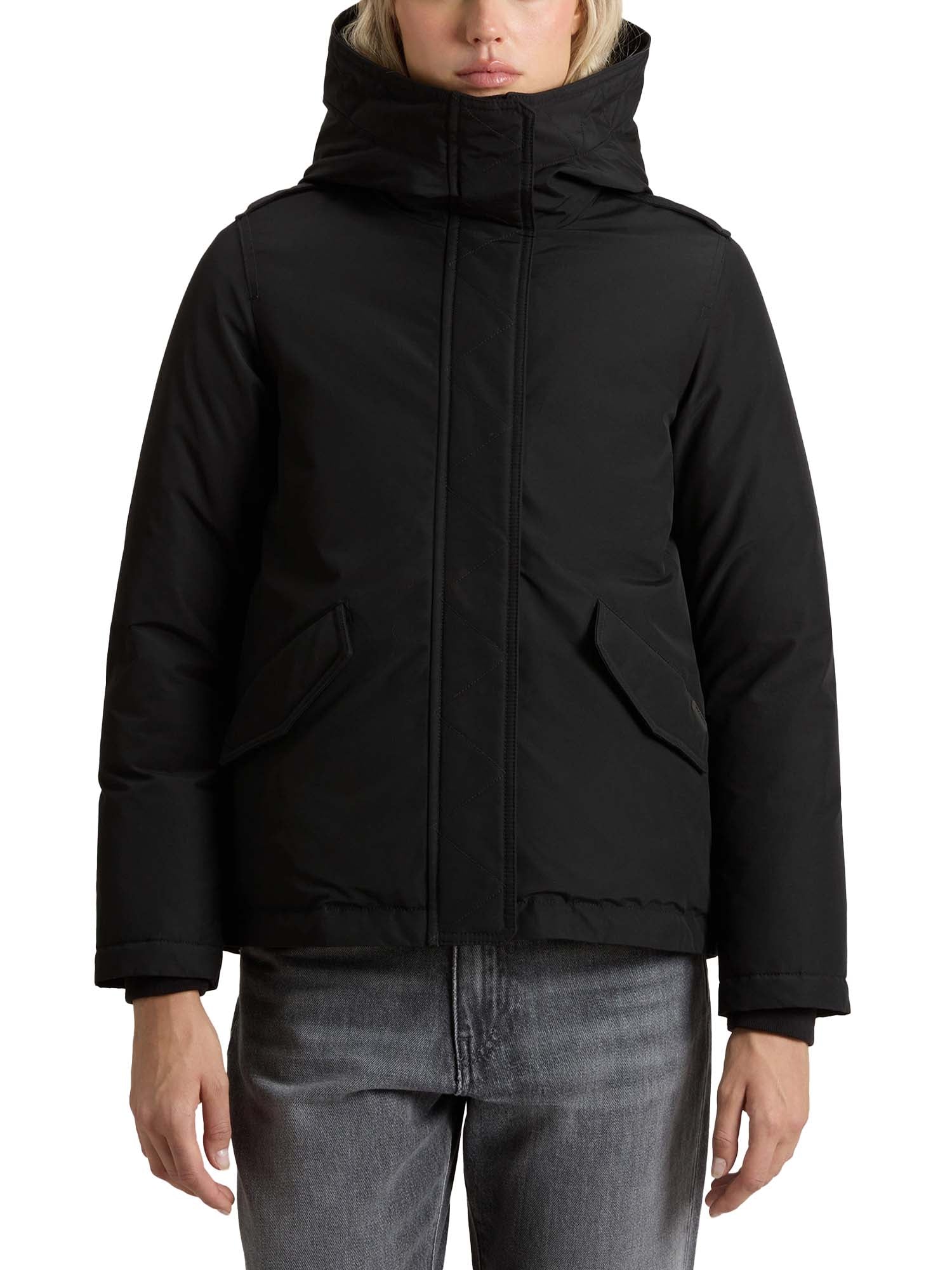 Woolrich Giacca imbottita in Ramar Cloth con cappuccio Nero