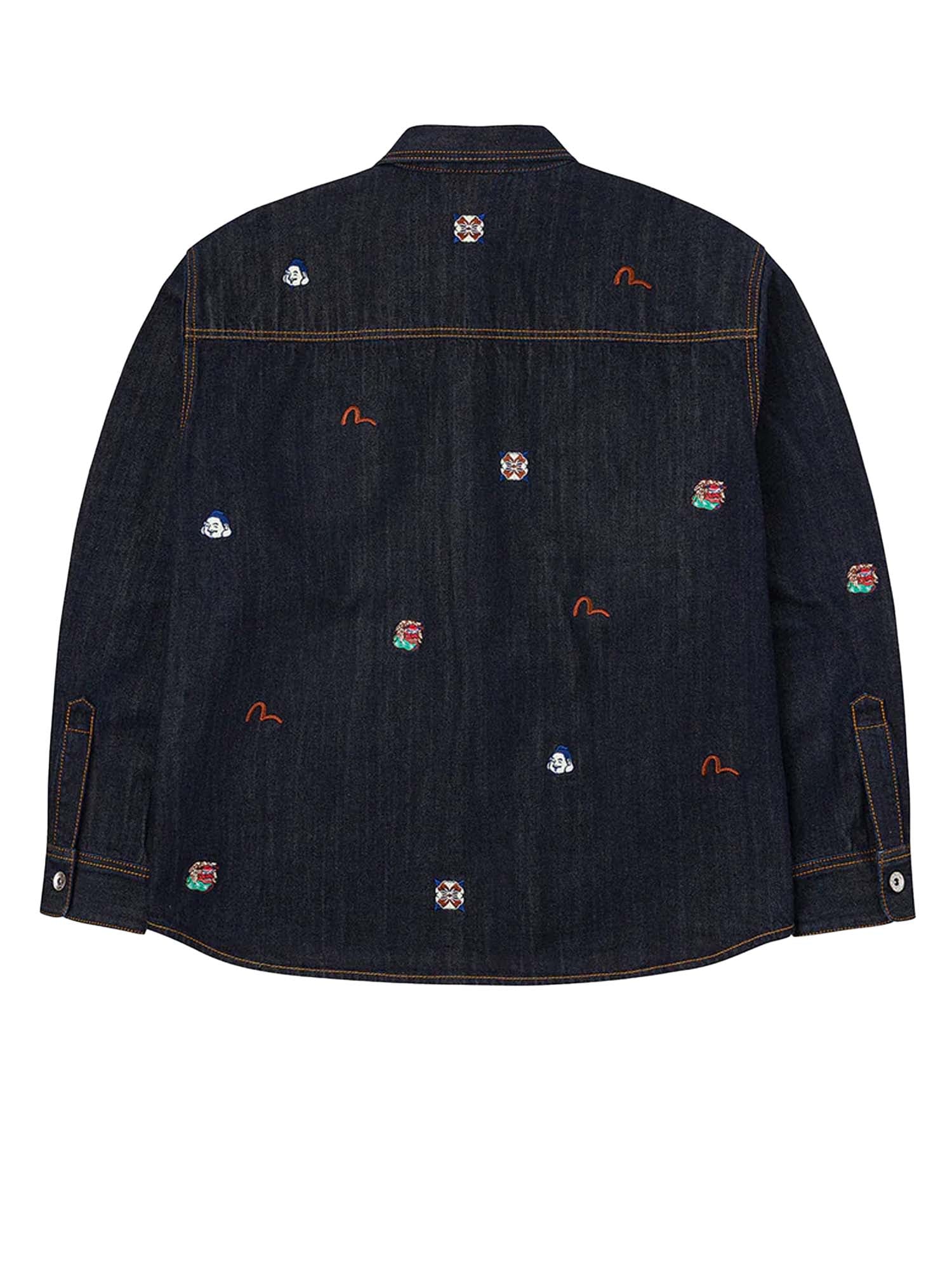 Evisu Shirt Jacket Allover Embroidery Regular Fit Denim Azzurro