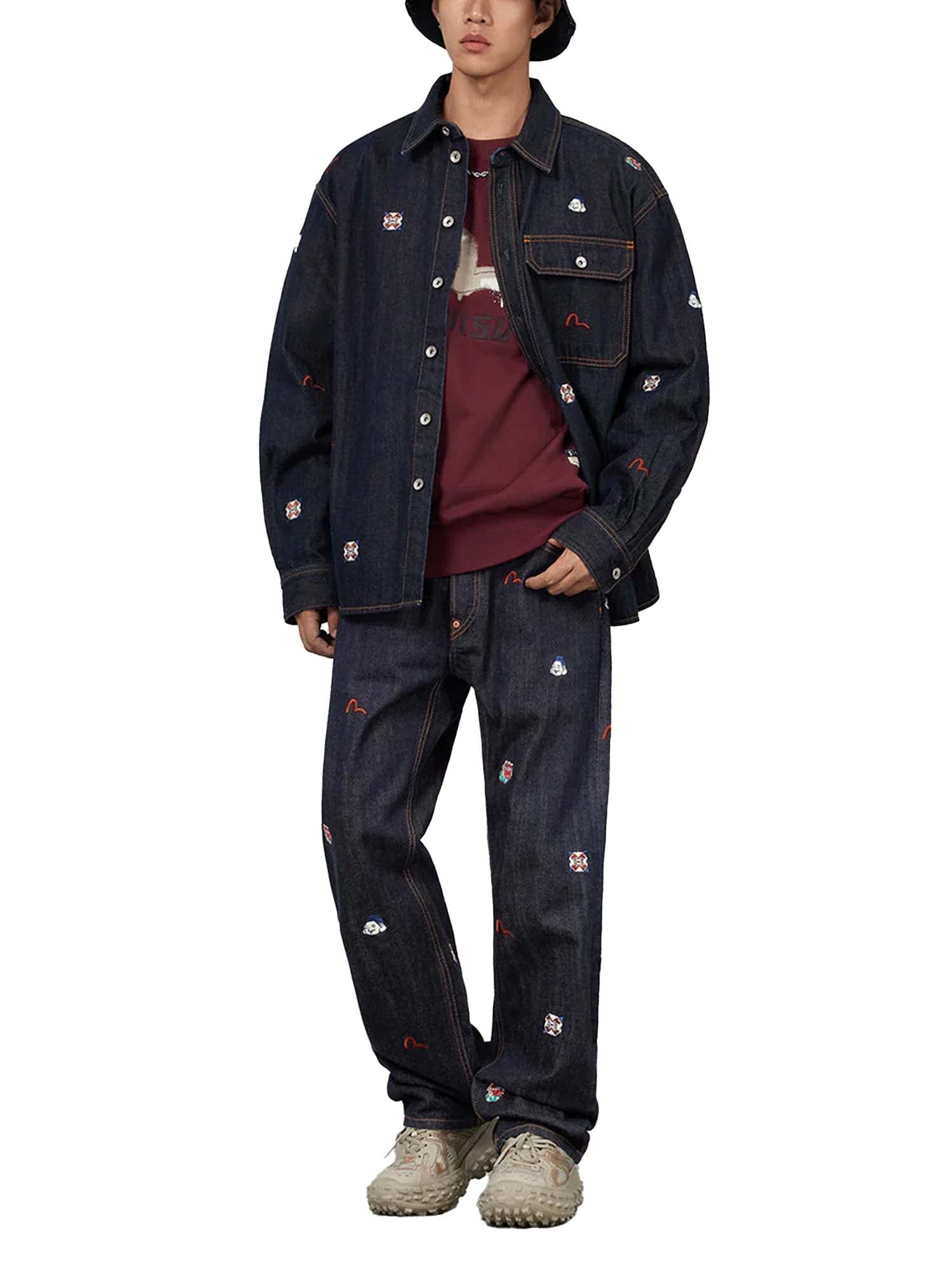 Evisu Shirt Jacket Allover Embroidery Regular Fit Denim Azzurro