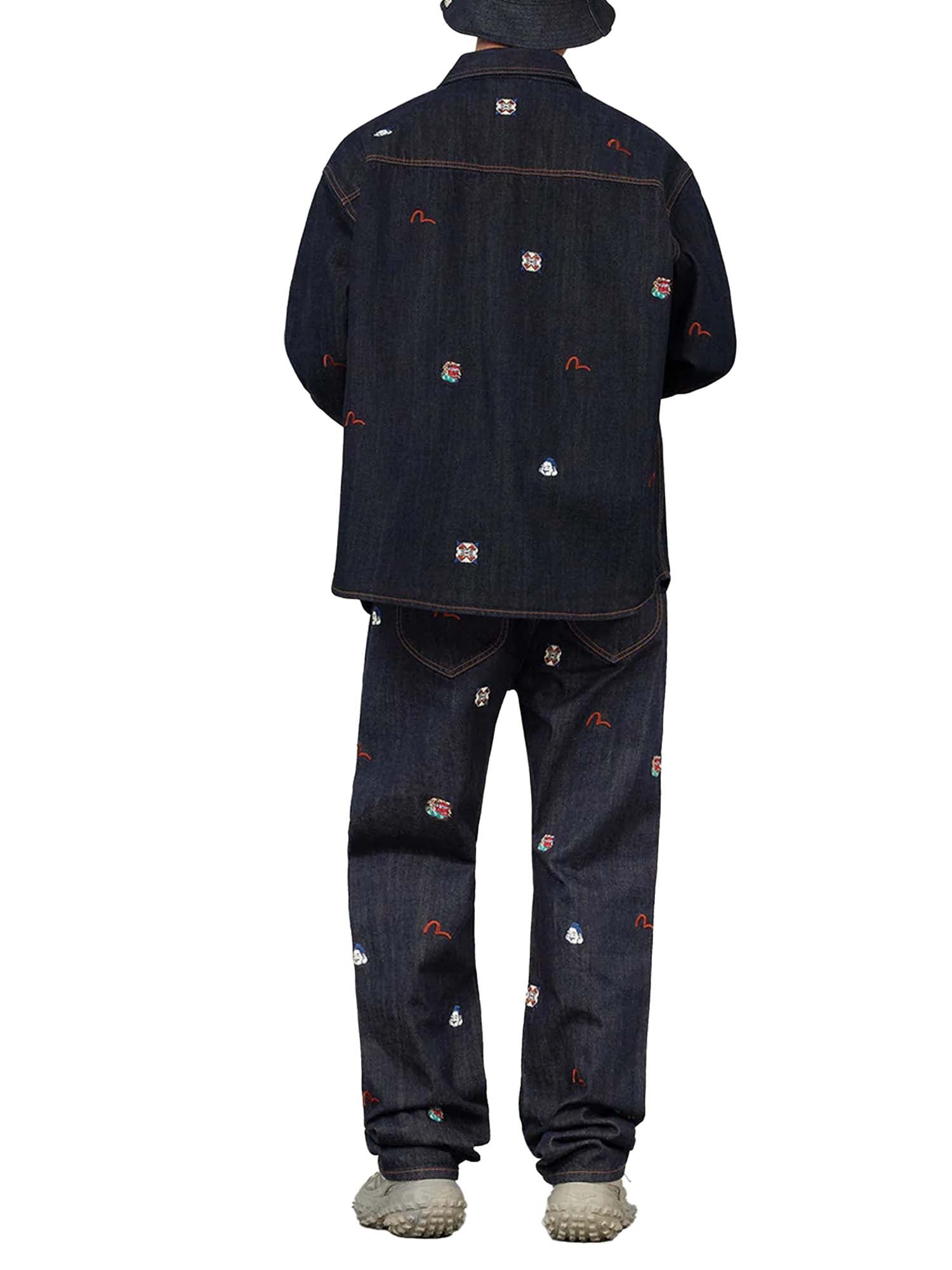 Evisu Shirt Jacket Allover Embroidery Regular Fit Denim Azzurro