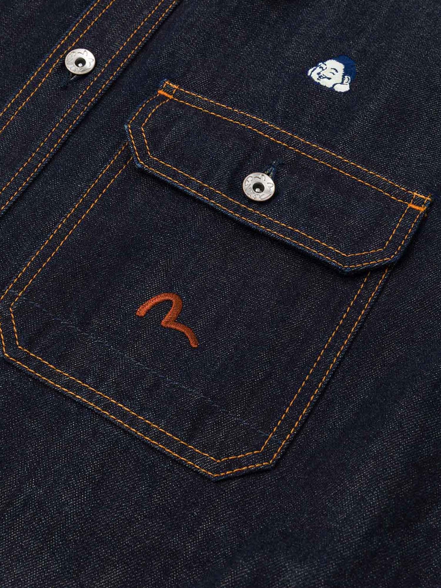 Evisu Shirt Jacket Allover Embroidery Regular Fit Denim Azzurro