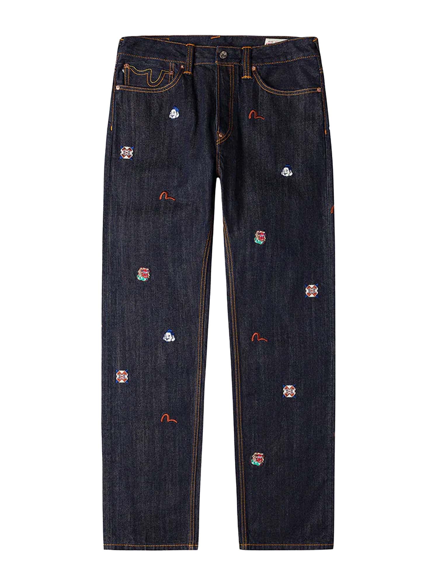 Evisu Jeans Allover Brand Embroidery Regular Fit 2020 Azzurro