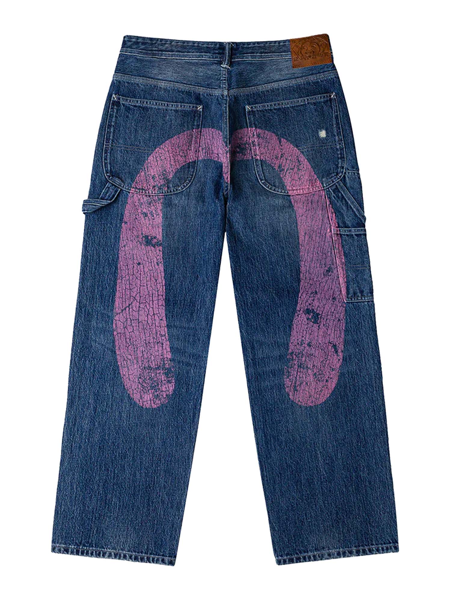 Evisu Jeans Washed and Distressed Daicock Print Relax Fit Azzurro