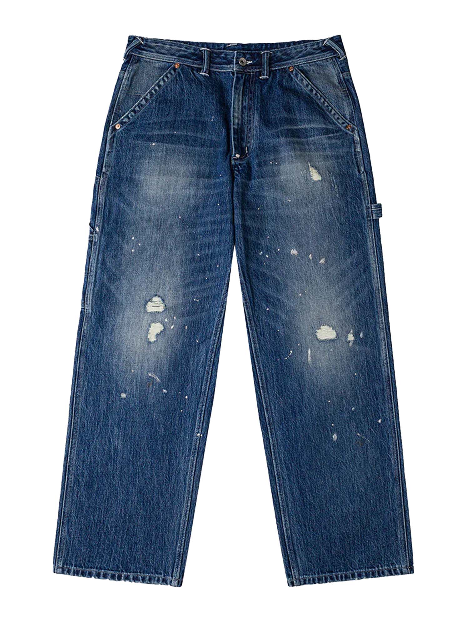 Evisu Jeans Washed and Distressed Daicock Print Relax Fit Azzurro