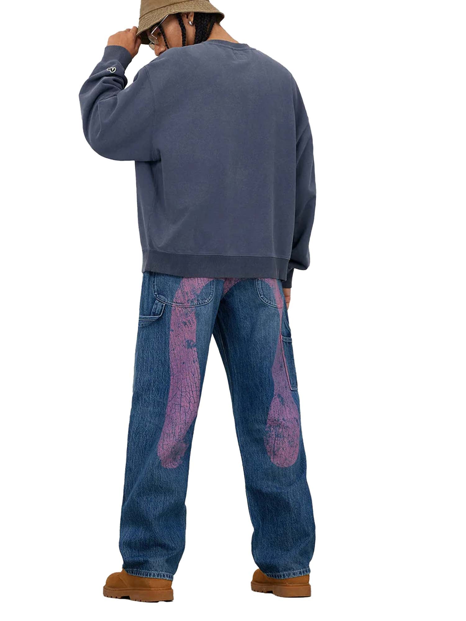 Evisu Jeans Washed and Distressed Daicock Print Relax Fit Azzurro