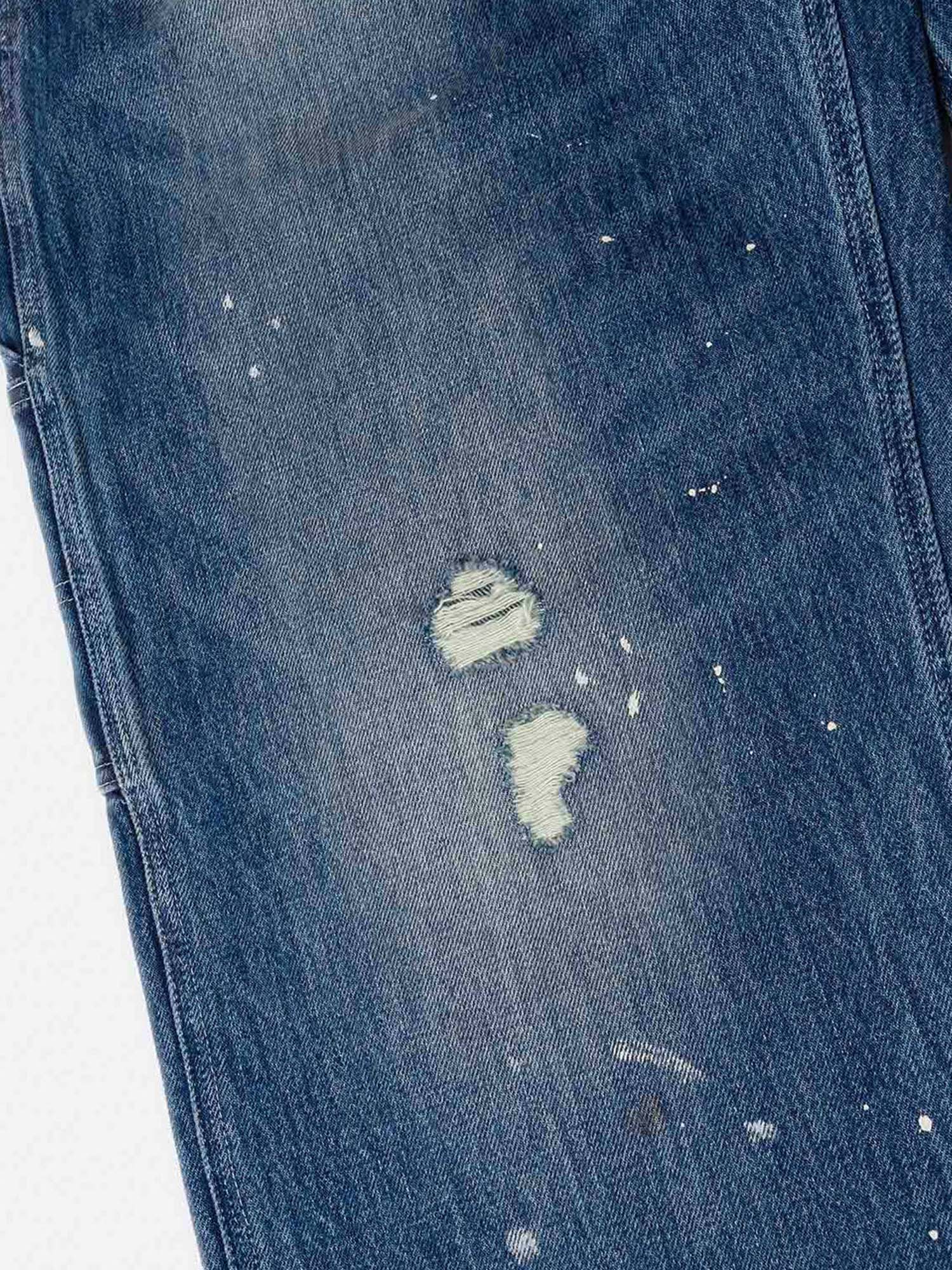 Evisu Jeans Washed and Distressed Daicock Print Relax Fit Azzurro