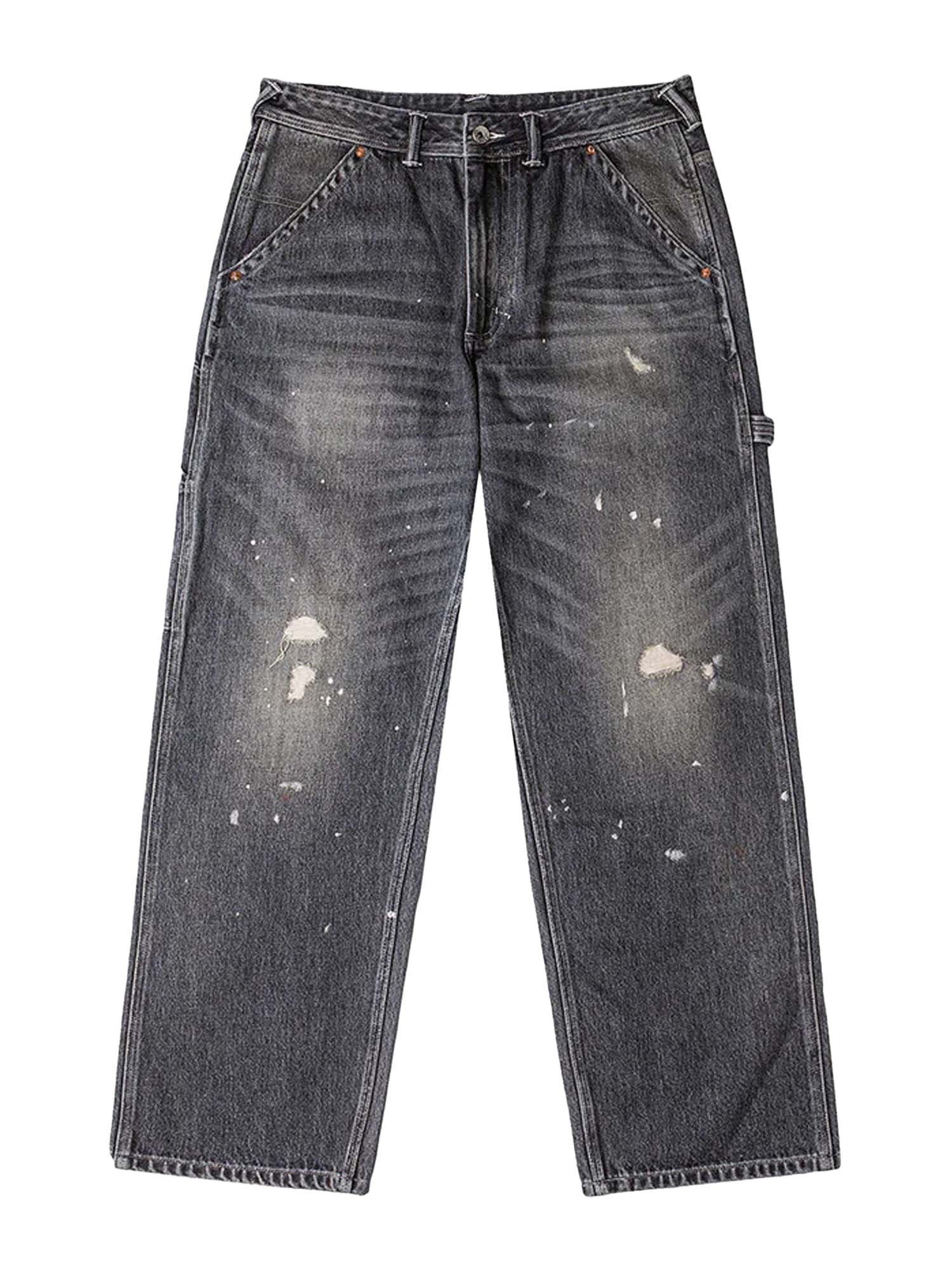 Evisu Jeans Washed and Distressed Daicock Print Relax Fit Grigio