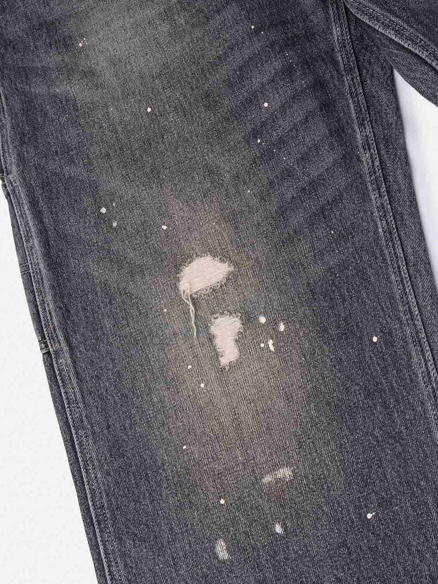 Evisu Jeans Washed and Distressed Daicock Print Relax Fit Grigio