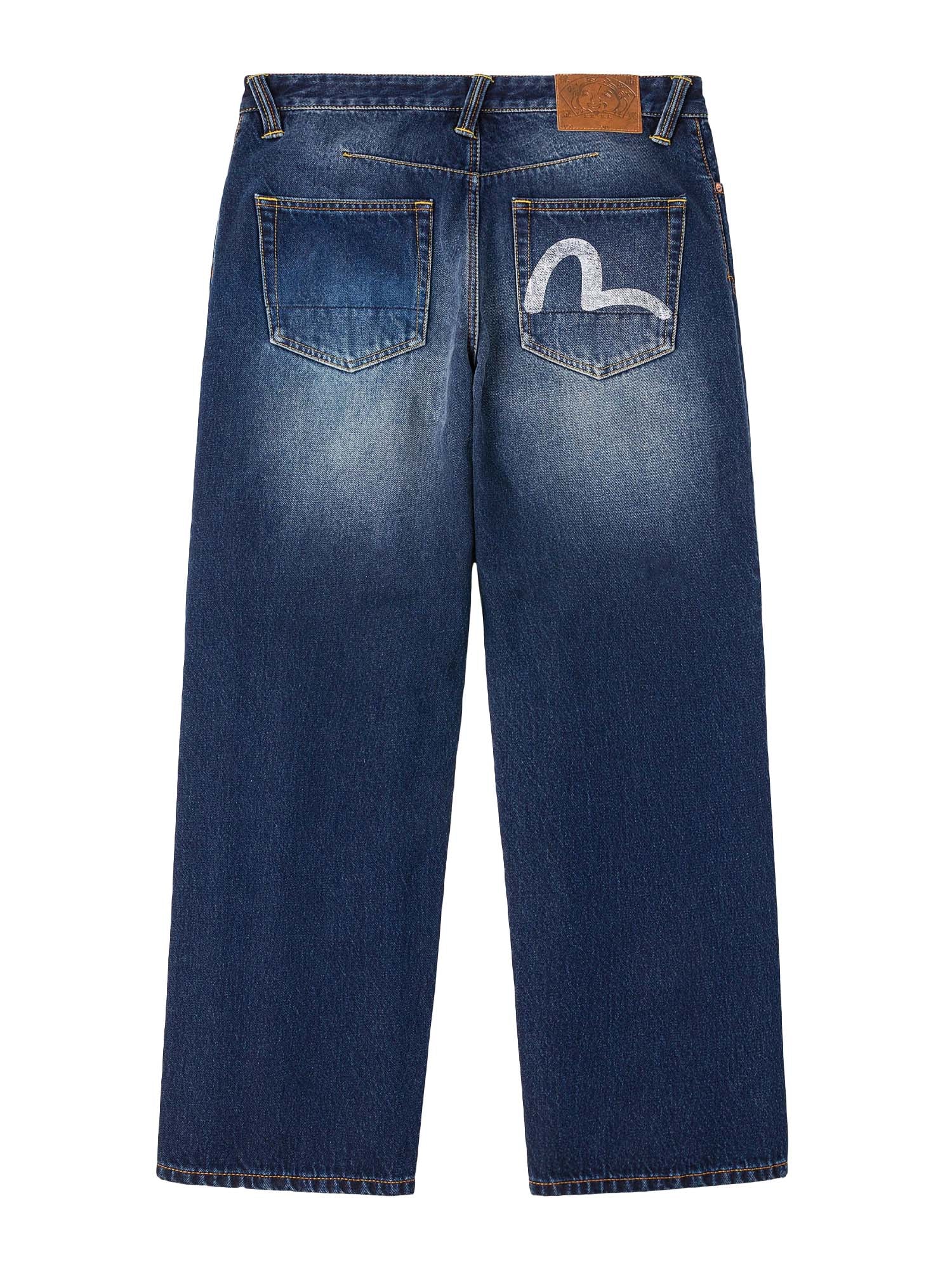 Evisu Jeans and-Drawn Seagull Print 3D Fit Azzurro