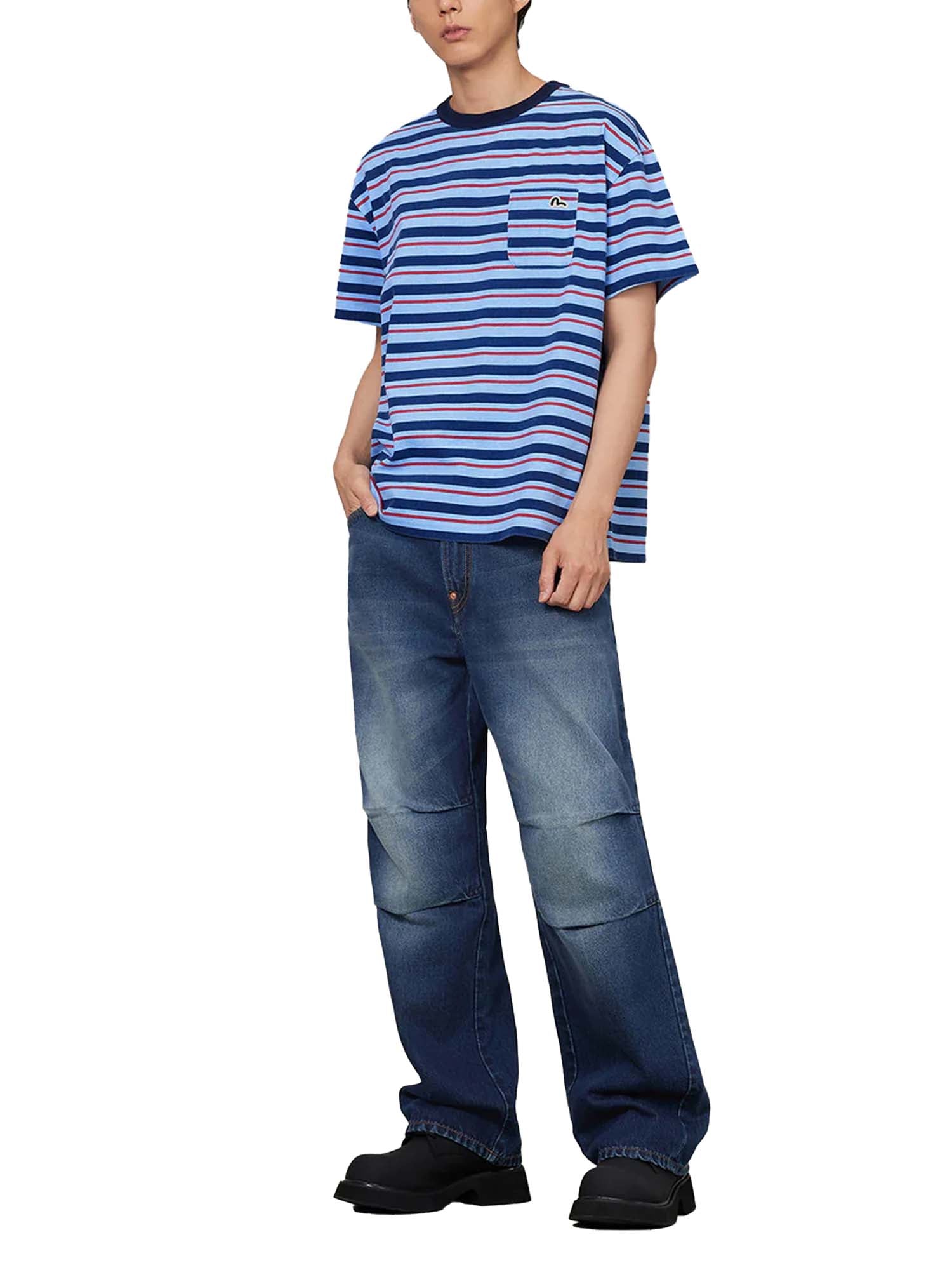 Evisu Jeans and-Drawn Seagull Print 3D Fit Azzurro