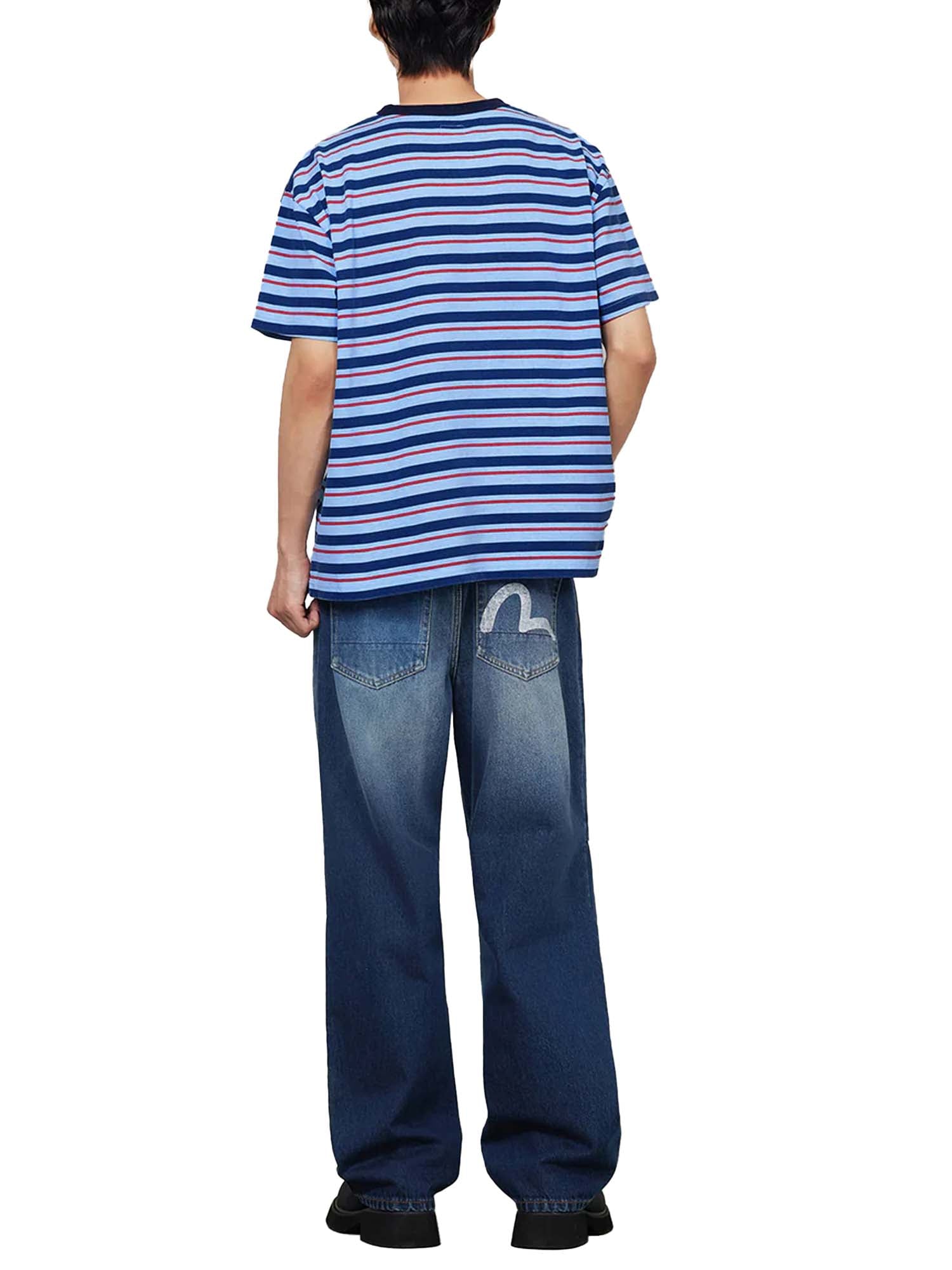 Evisu Jeans and-Drawn Seagull Print 3D Fit Azzurro