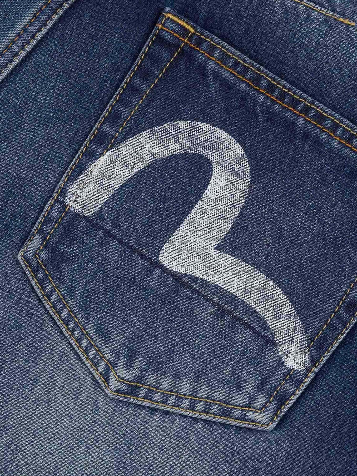 Evisu Jeans and-Drawn Seagull Print 3D Fit Azzurro