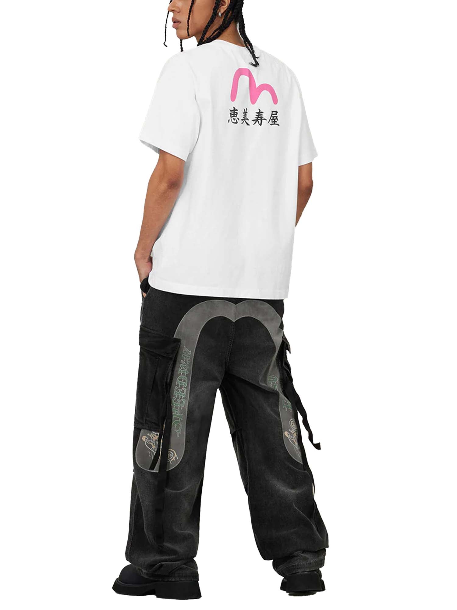 "Evisu T-Shirt Seagull and "Ebisu" Print Relax Fit Bianco"