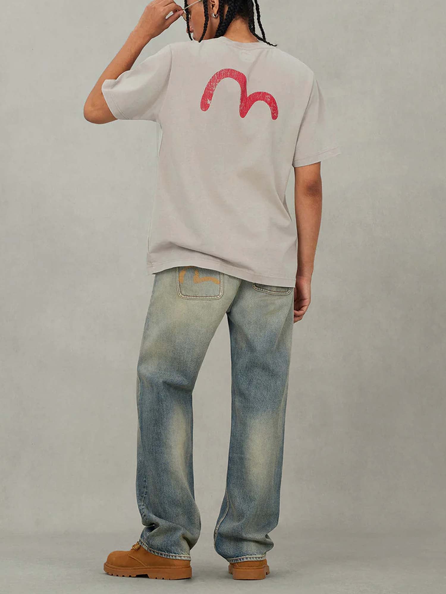 Evisu T-Shirt Seagull Print Relax Fit Bianco