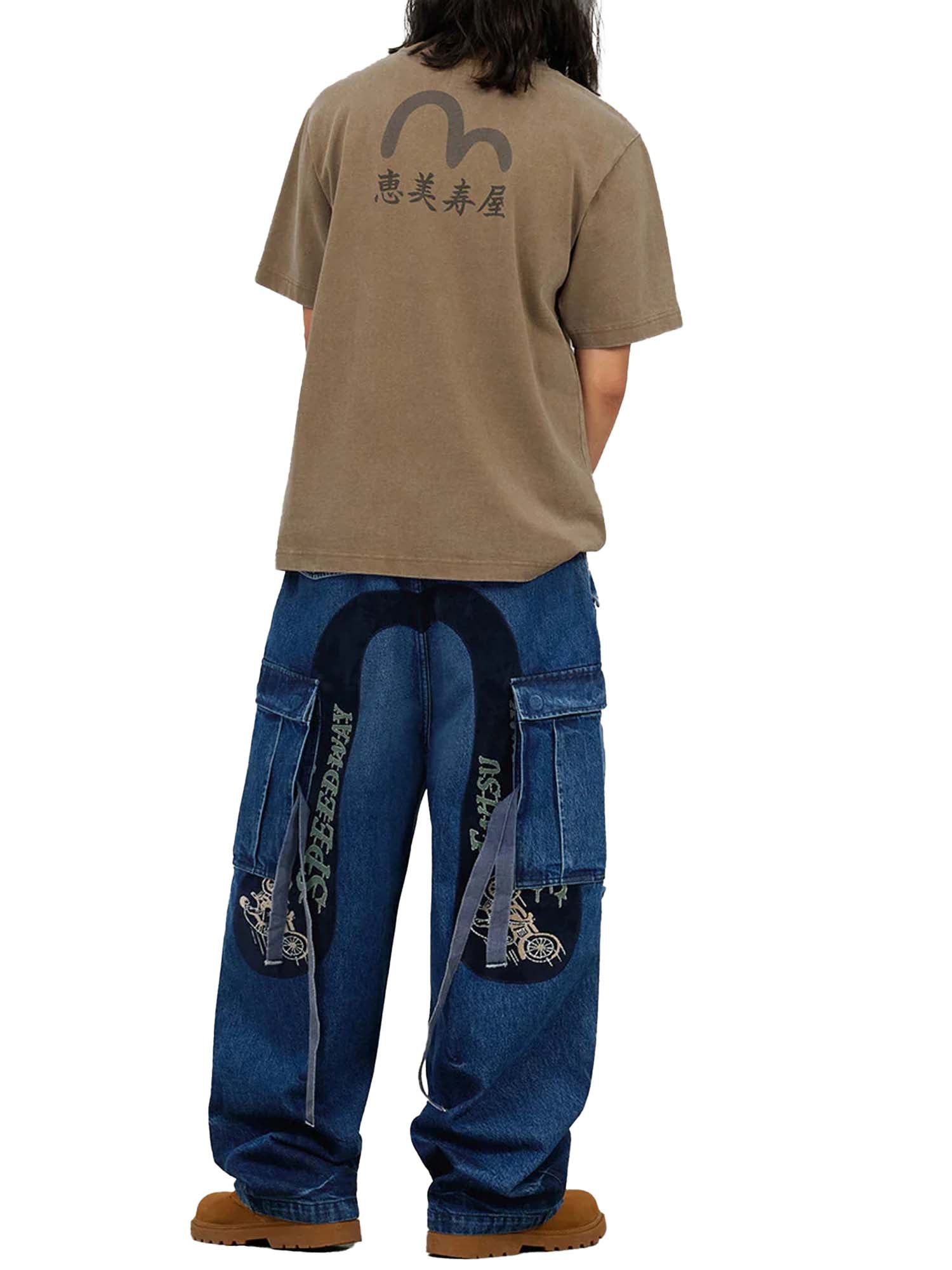 "Evisu T-Shirt Seagull and "Ebisu" Print Relax Fit Beige"