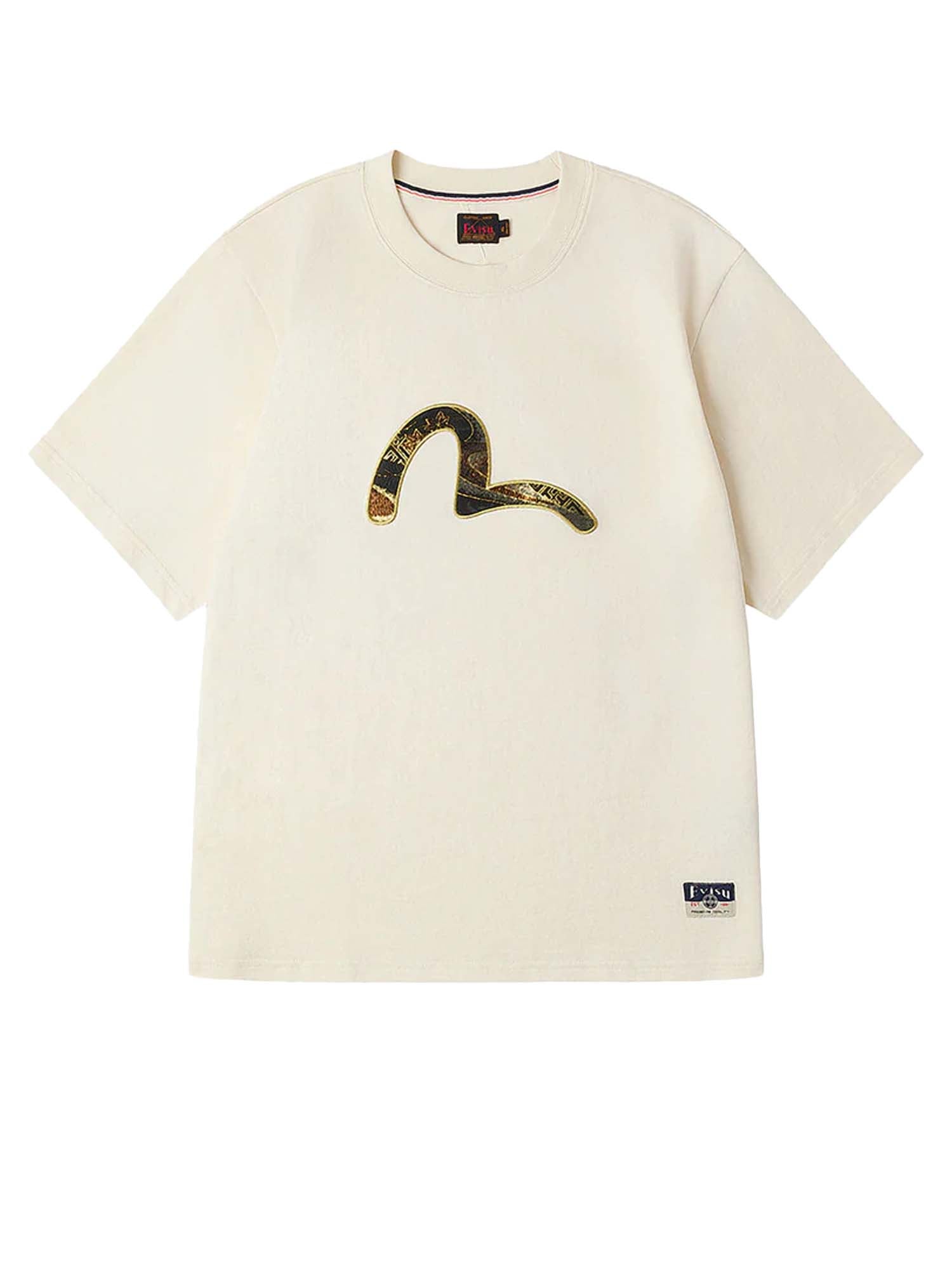Evisu T-Shirt Brocade Seagull Appliqué Regular Fit Short Sleeves Bianco