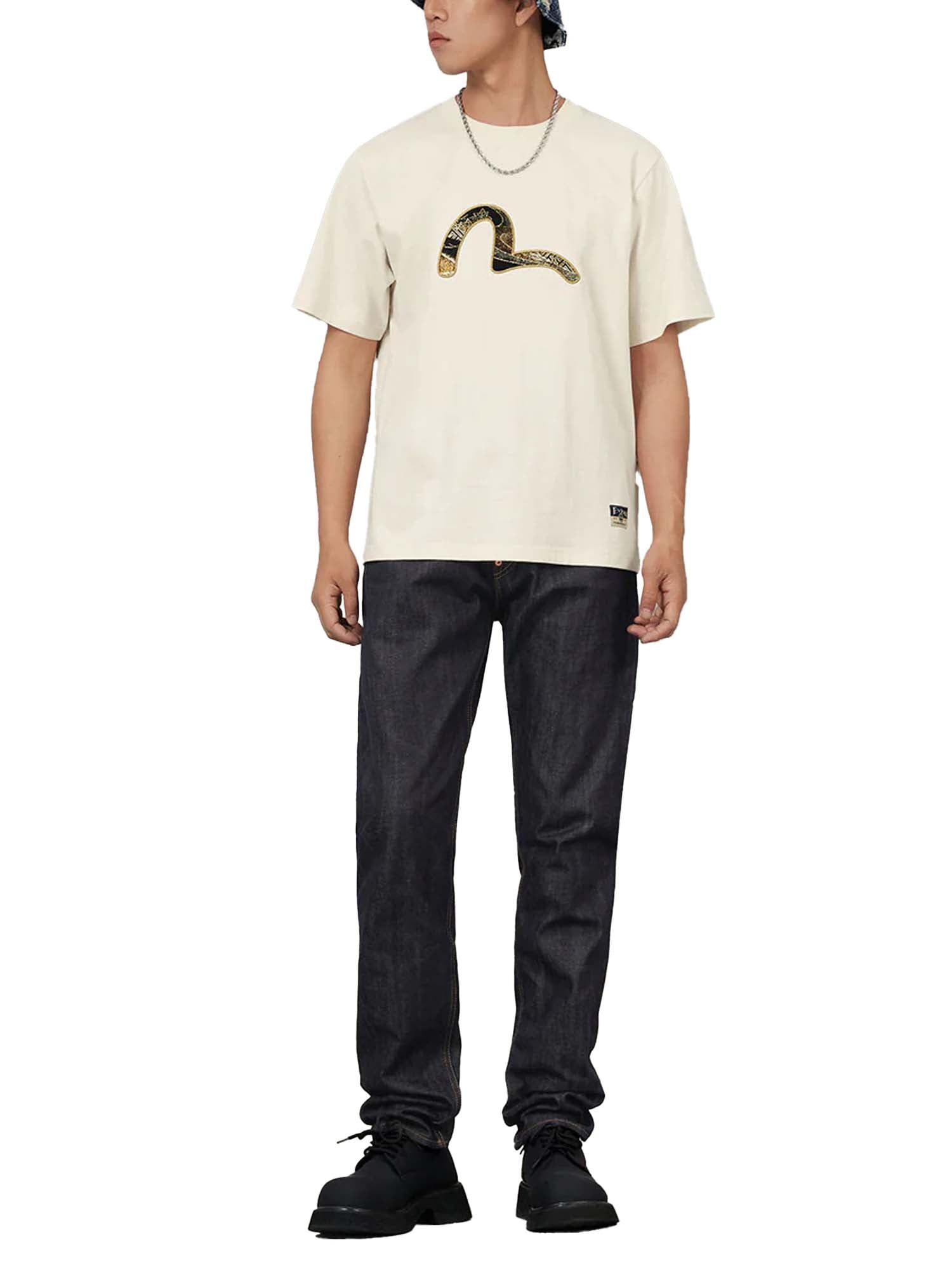 Evisu T-Shirt Brocade Seagull Appliqué Regular Fit Short Sleeves Bianco