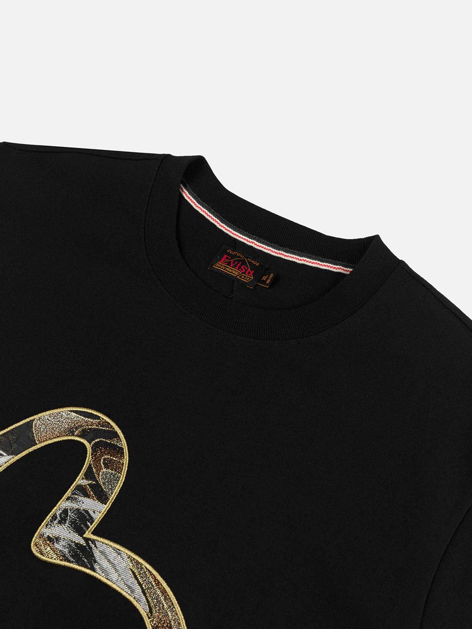 Evisu T-Shirt Brocade Seagull Appliqué Regular Fit Short Sleeves Nero