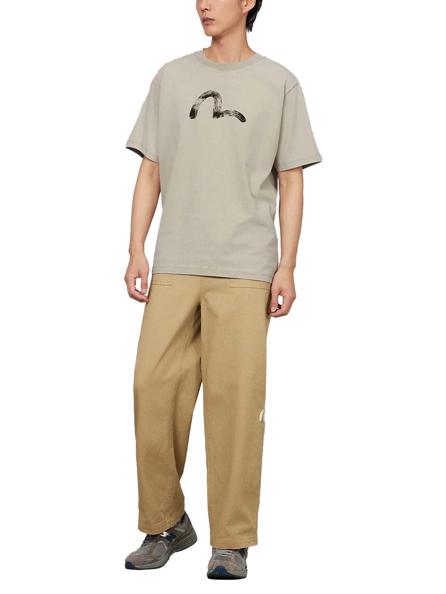 Evisu T-Shirt Hand-Drawn Seagull Print Relax Fit Bianco