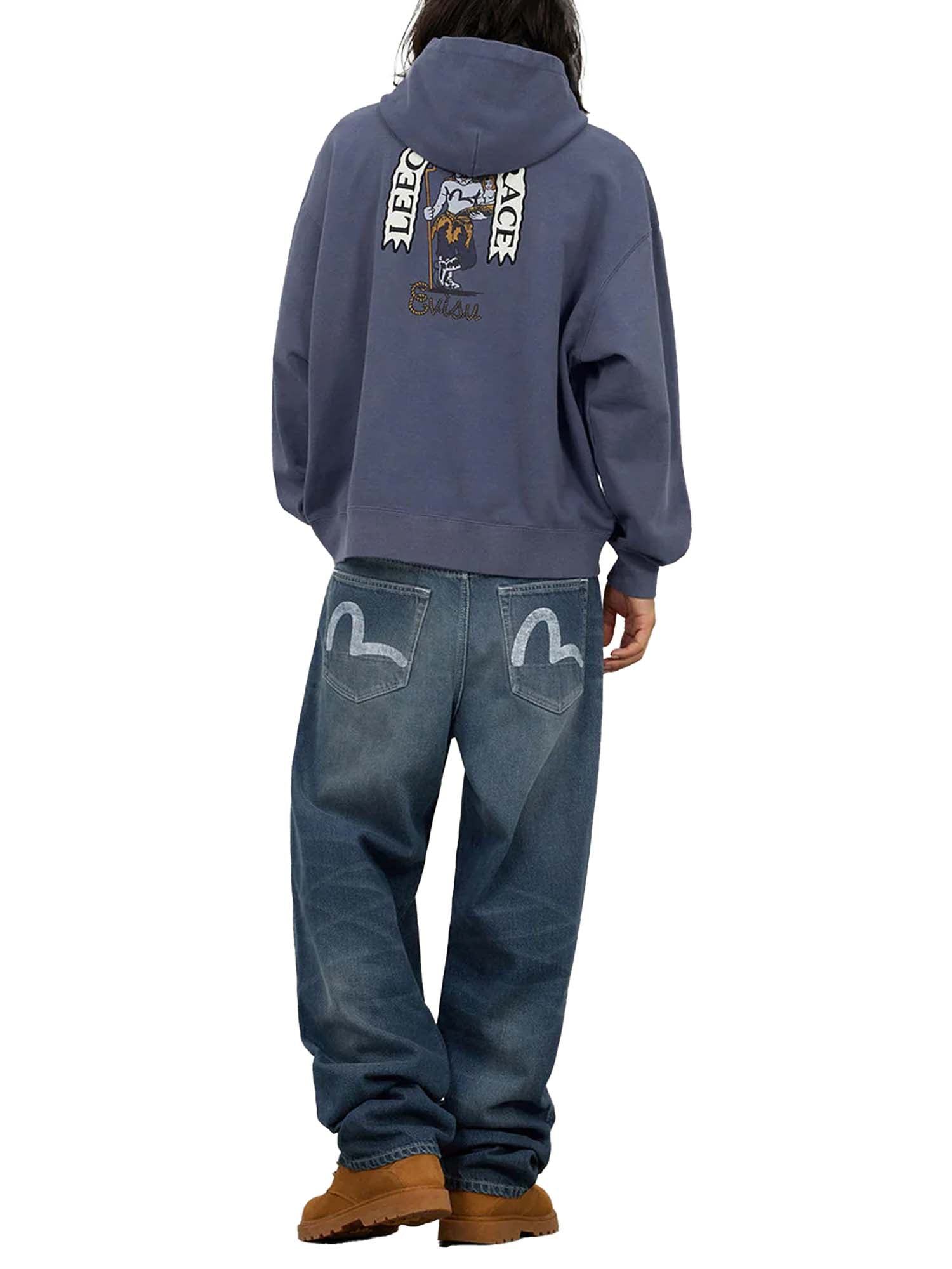 Evisu Felpa American Ebisu and Seagull Print Relax Fit Blu