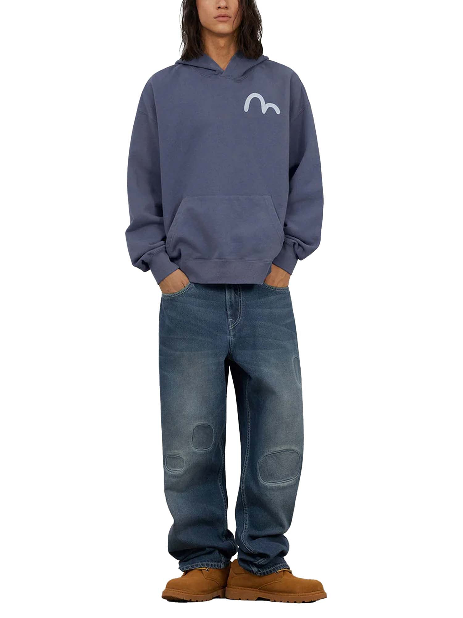 Evisu Felpa American Ebisu and Seagull Print Relax Fit Blu