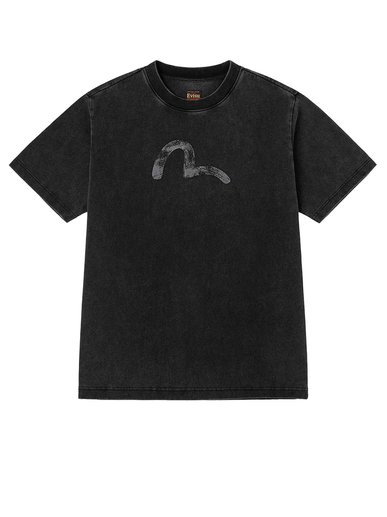 Evisu T-Shirt Hand-Drawn Seagull Print Relax Fit Nero