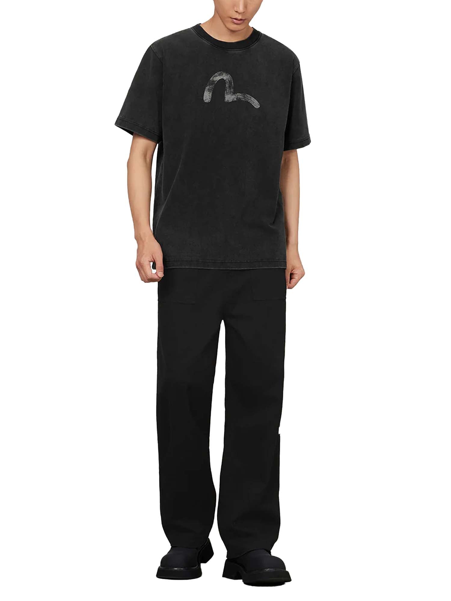 Evisu T-Shirt Hand-Drawn Seagull Print Relax Fit Nero