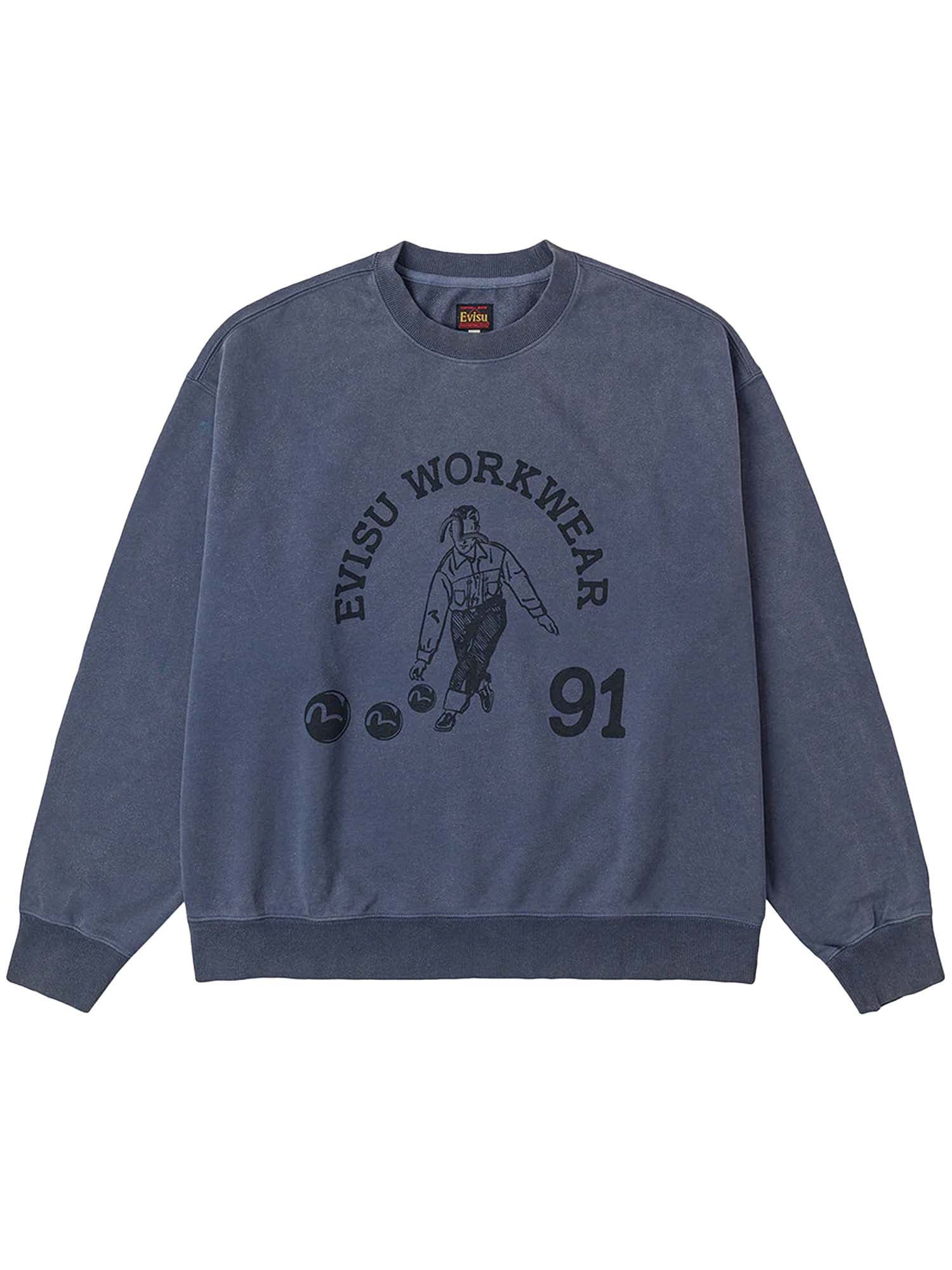 Evisu Felpa Bowling Workwear Print Relax Fit Blu