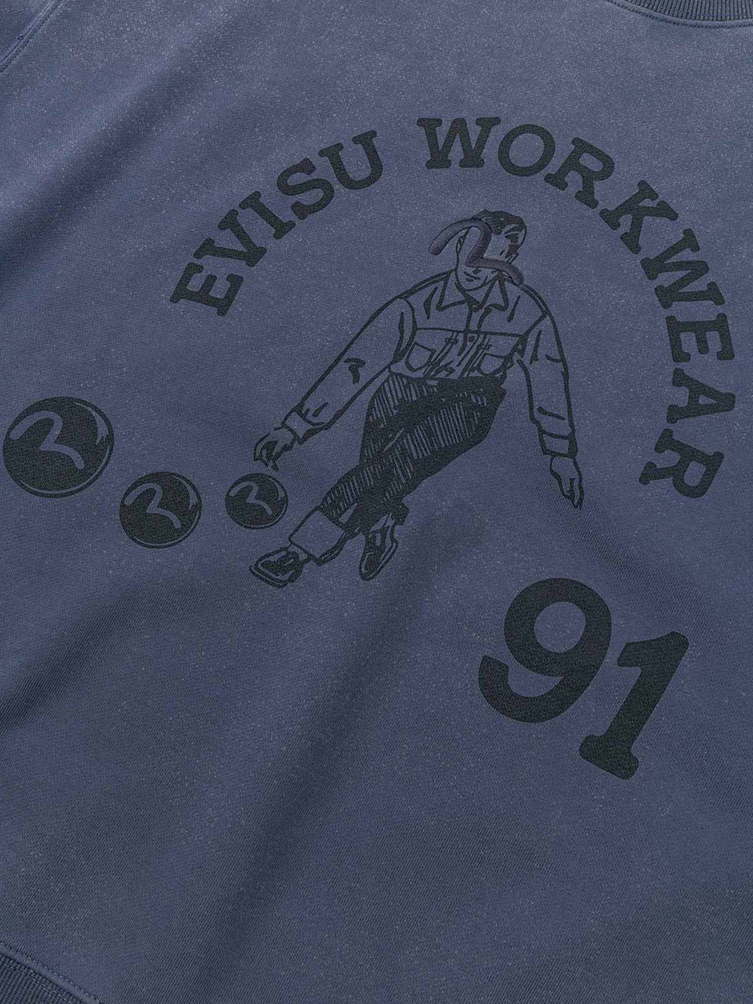 Evisu Felpa Bowling Workwear Print Relax Fit Blu