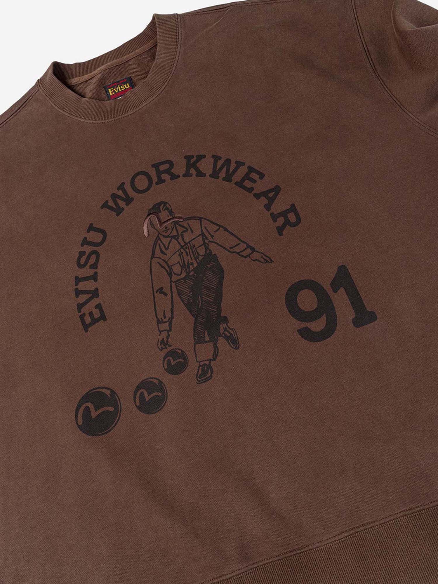Evisu Felpa Bowling Workwear Print Relax Fit Marrone