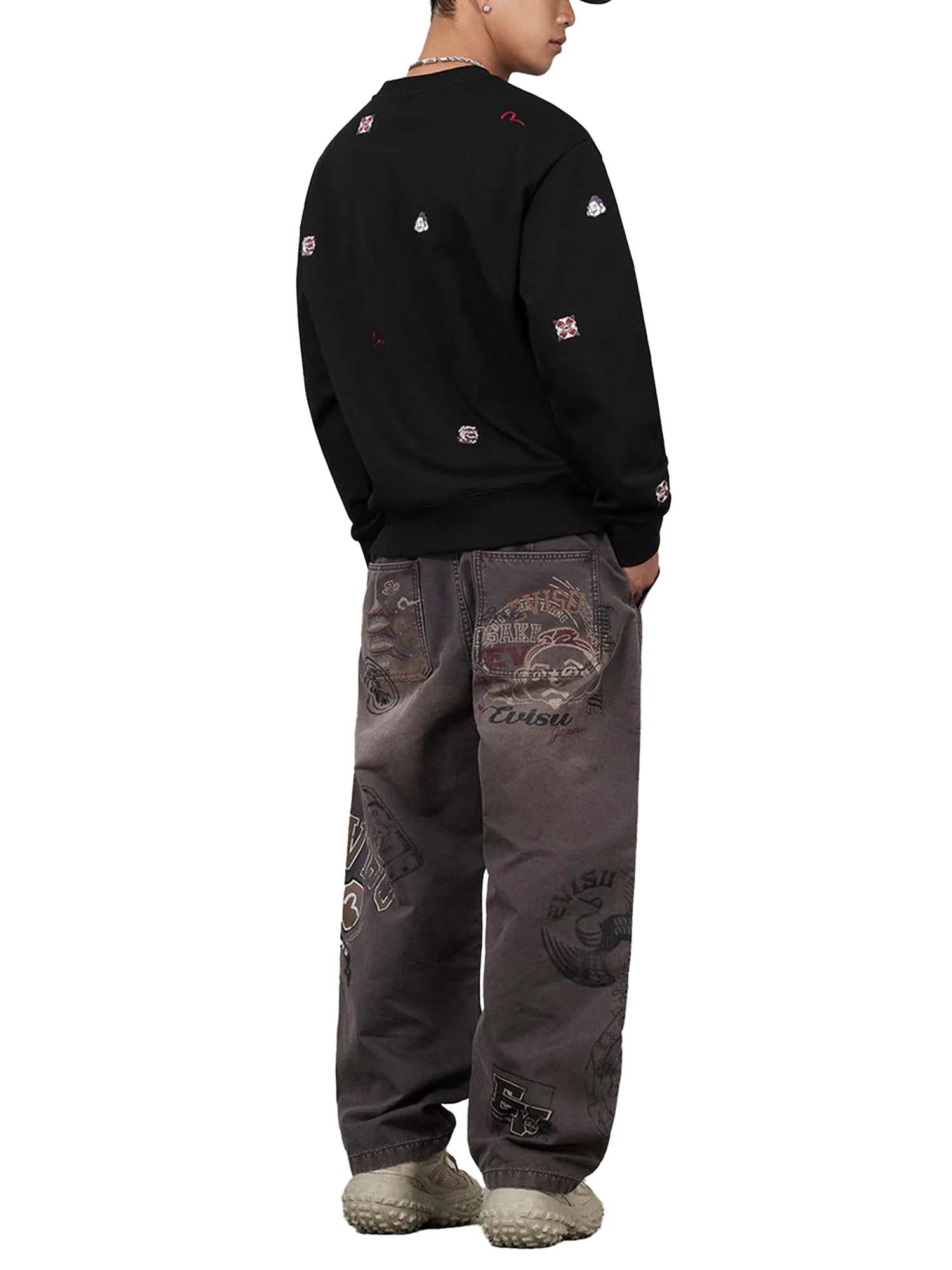 Evisu Pantaloni Multi Logos Print Balloon Fit Washed Woven Marrone