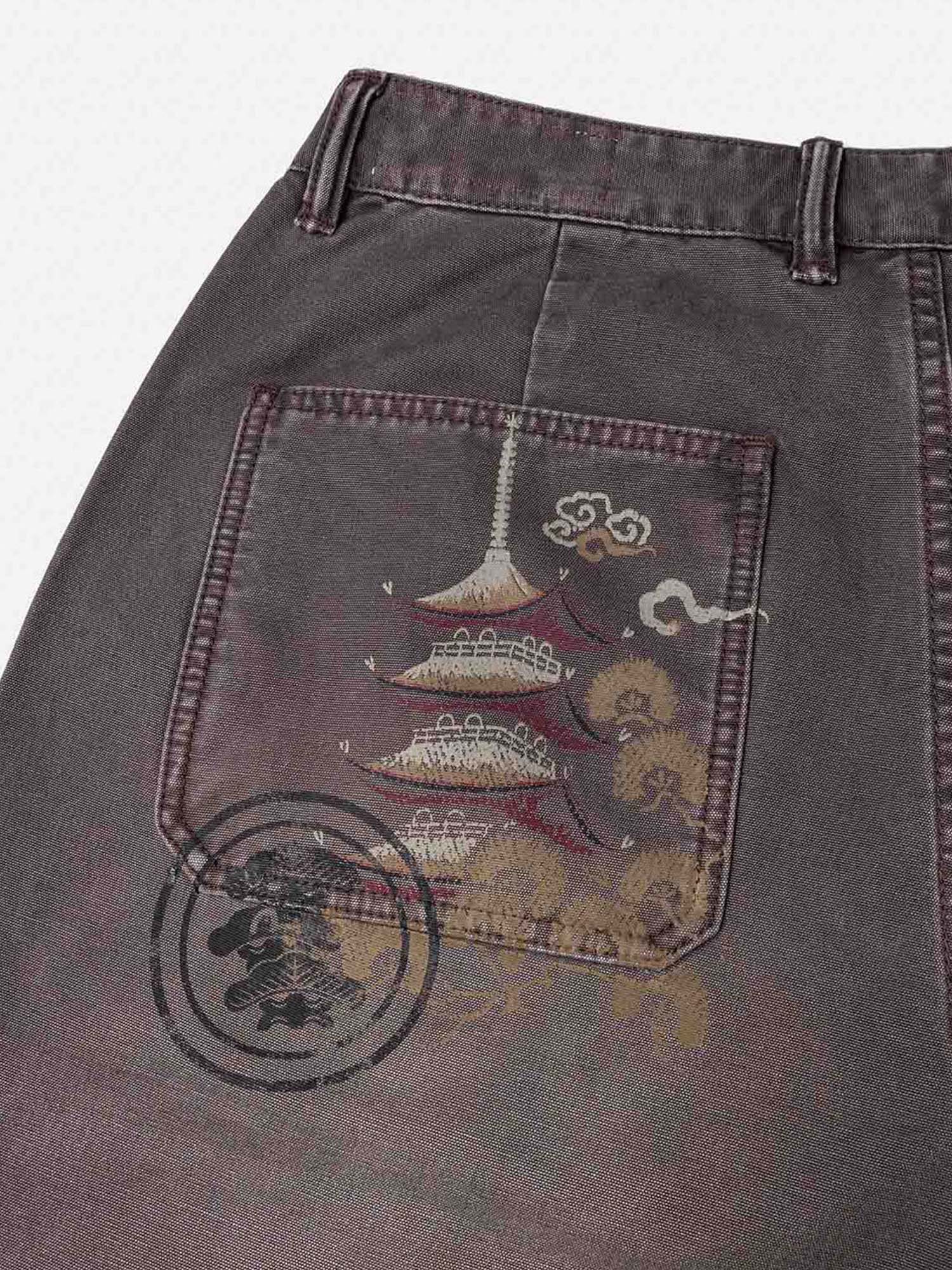 Evisu Pantaloni Multi Logos Print Balloon Fit Washed Woven Marrone
