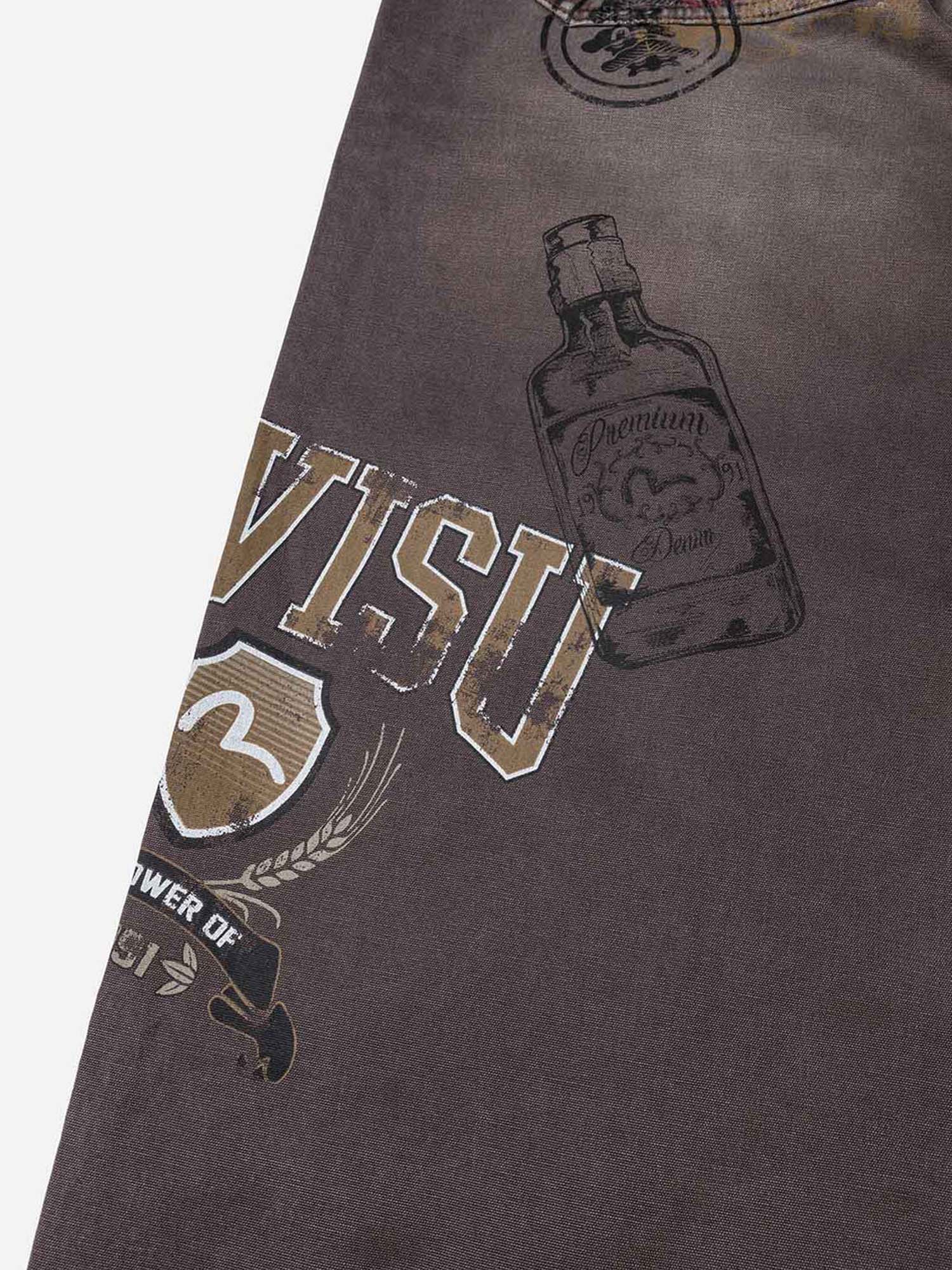 Evisu Pantaloni Multi Logos Print Balloon Fit Washed Woven Marrone