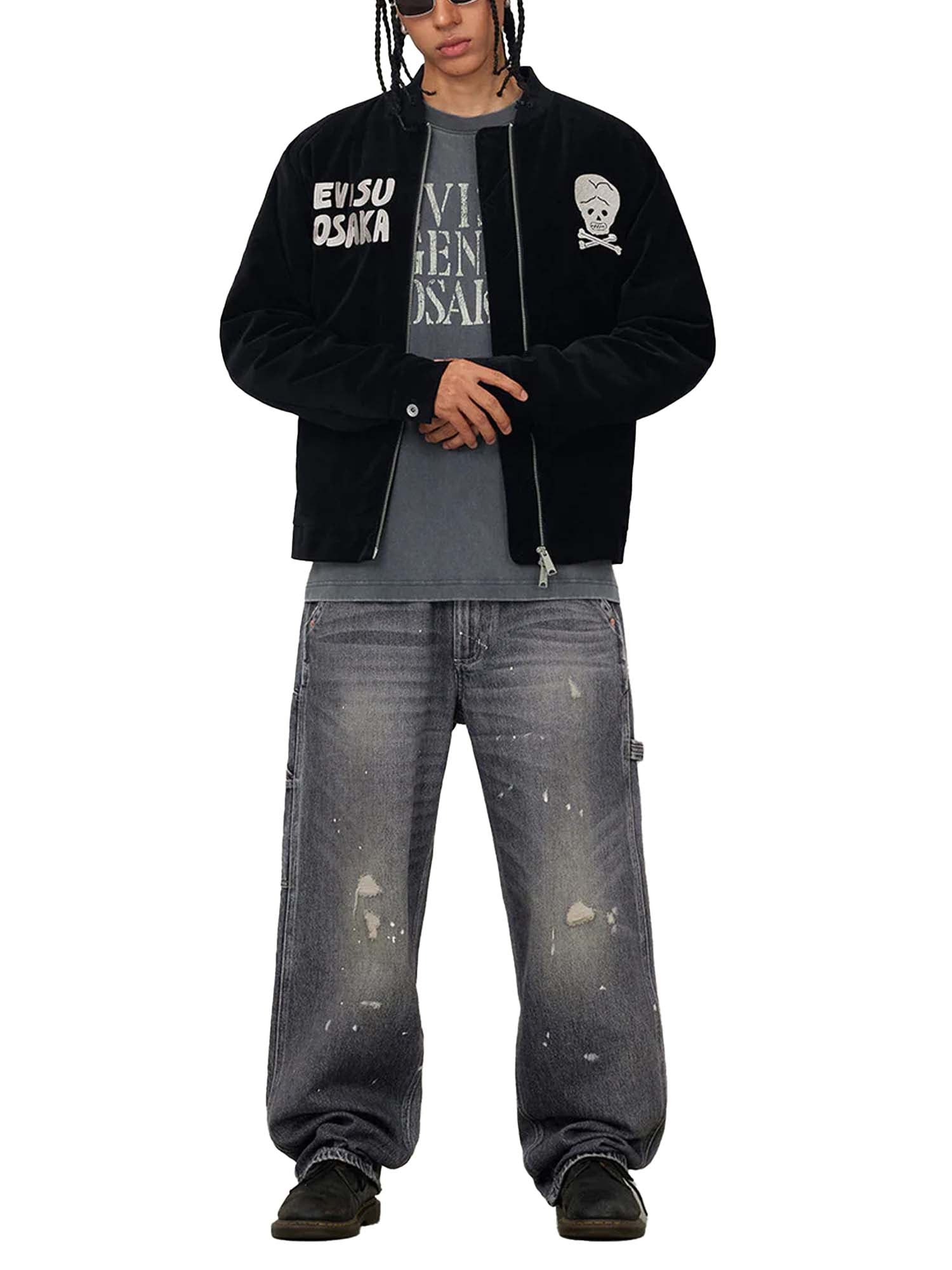 Evisu Giacca Vintage Velvet Regular Fit Padded Souvenir Nero